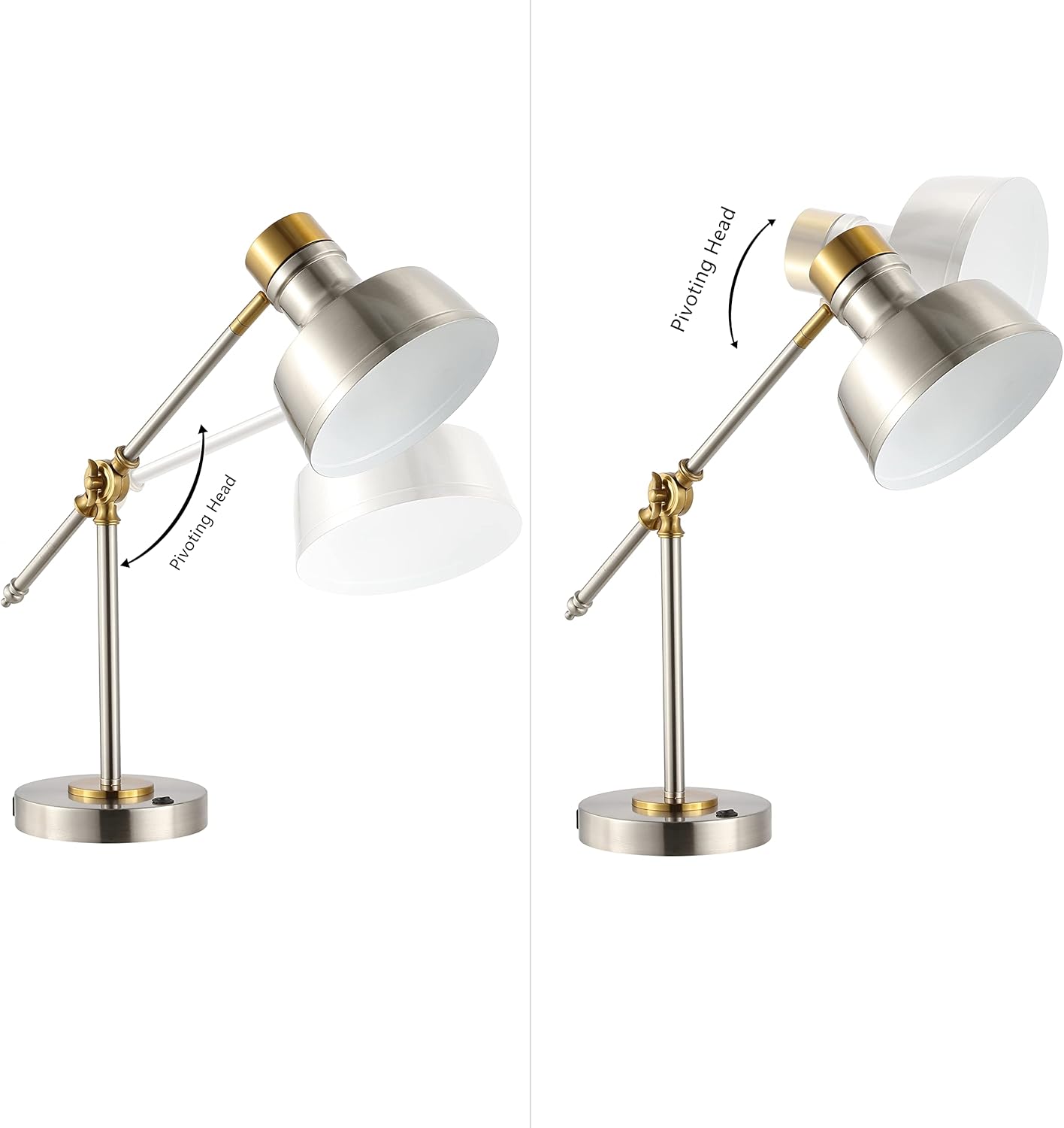 JONATHAN Y 18.5" Nickel/Brass Gold Adjustable Cantilever LED Task Lamp with USB Charging Port, Vintage Farmhouse Desk Lamp for Home Office Reading, Metal Shade (JYL7124B)