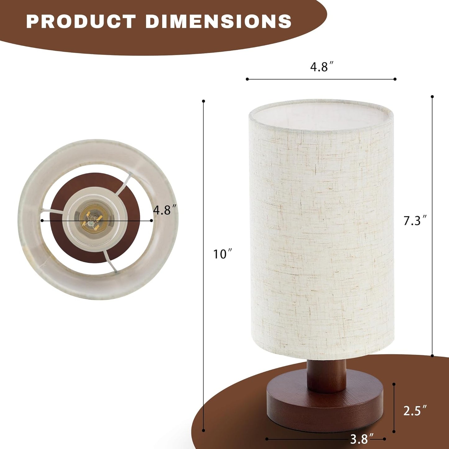 Bedside Lamps Set of 2, Small Bamboo Table Lamps for Bedroom, Minimalist Nightstand Lamps with Linen Shade, Modern Desk Lamp for Living Room, Study, Dorm (LED Bulbs Included)