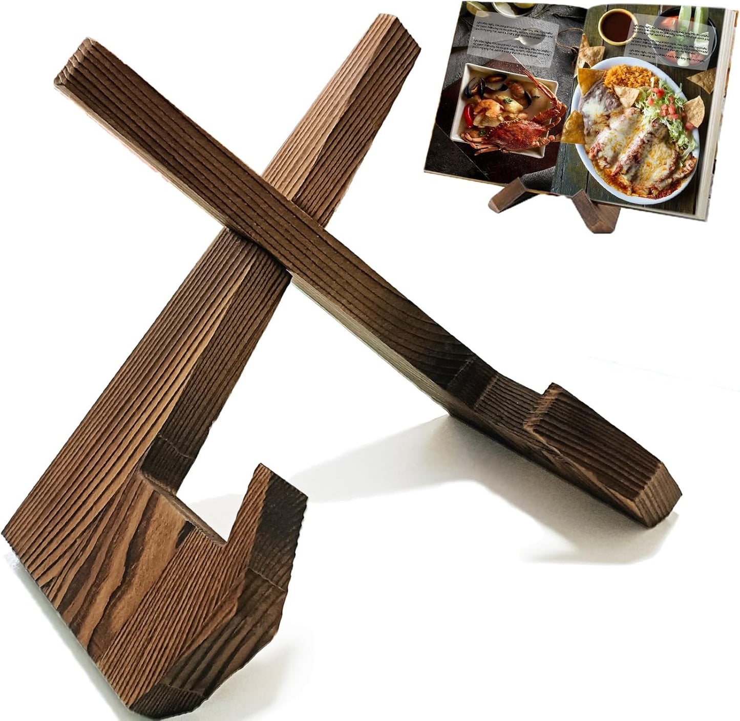 Wooden Cook Book Stand for Kitchen, Recipe Book Holder Stand for Kitchen Counter Decor, Multifunctional Book Stands for Display Brown