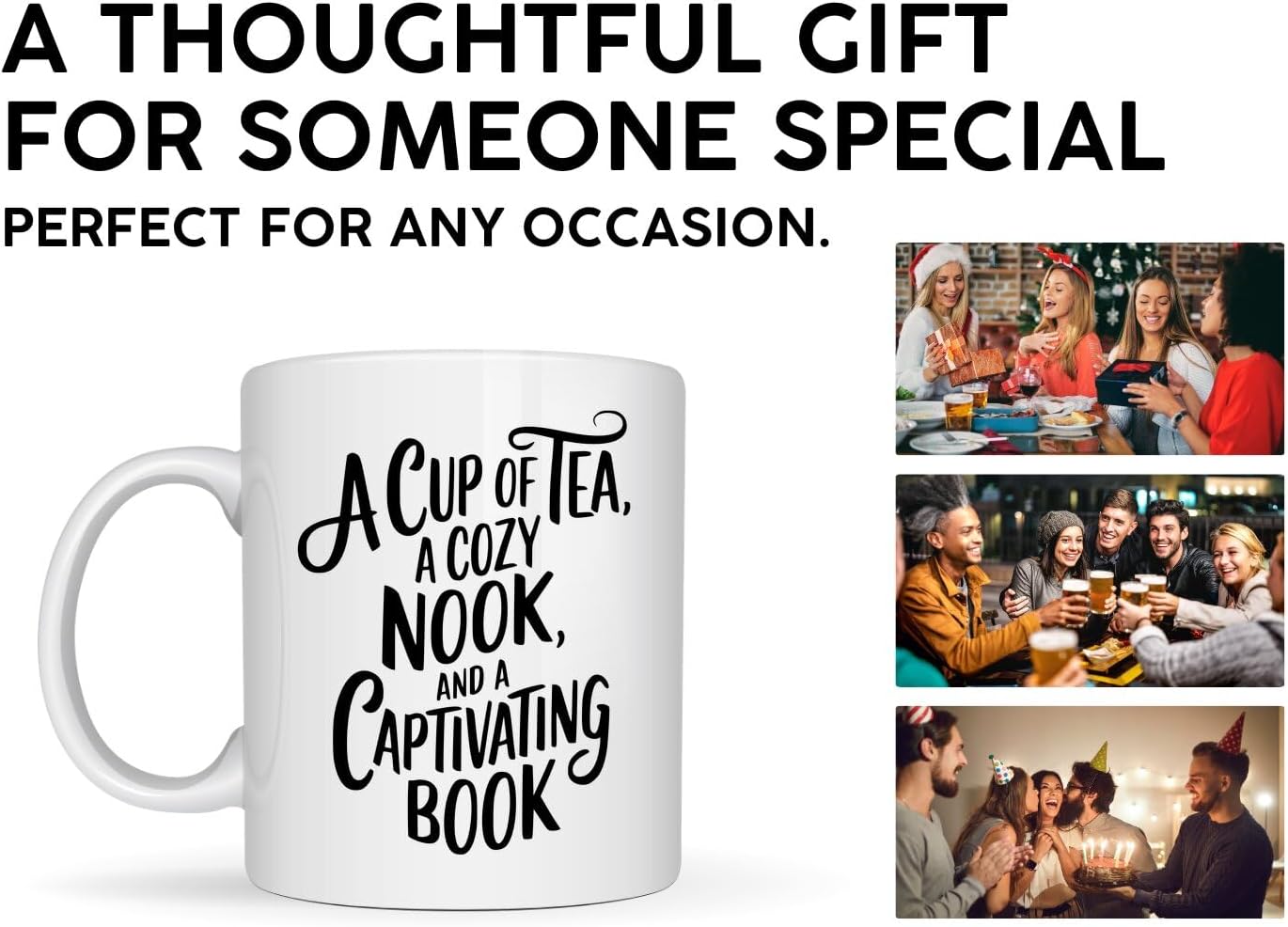 Book Lovers Coffee Mug 11oz White -Tea Nook - Gift for Book Club Bookworm Bookish Reading Nerdy Avid Readers Women