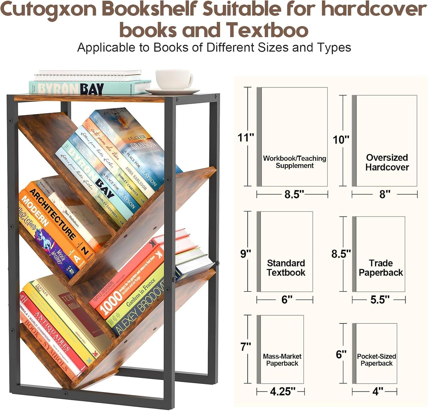 Small Bookcase - 5 Tier Tree Bookshelf with EVA Pads, Book Shelf for Small Spaces Bookshelves Wooden Book Storage Organizer Shelves for Hardcover Books Bedroom Living Room, Patent Pending