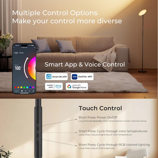 Floor Lamp, 2800LM RGBWW Smart Standing Lamps for Living Room with Smart App & Voice Control, 69.3in Torchiere Floor Lamps Color Changing, 350°Rotating LED Tall Lamp for Bedroom Office Gaming Party