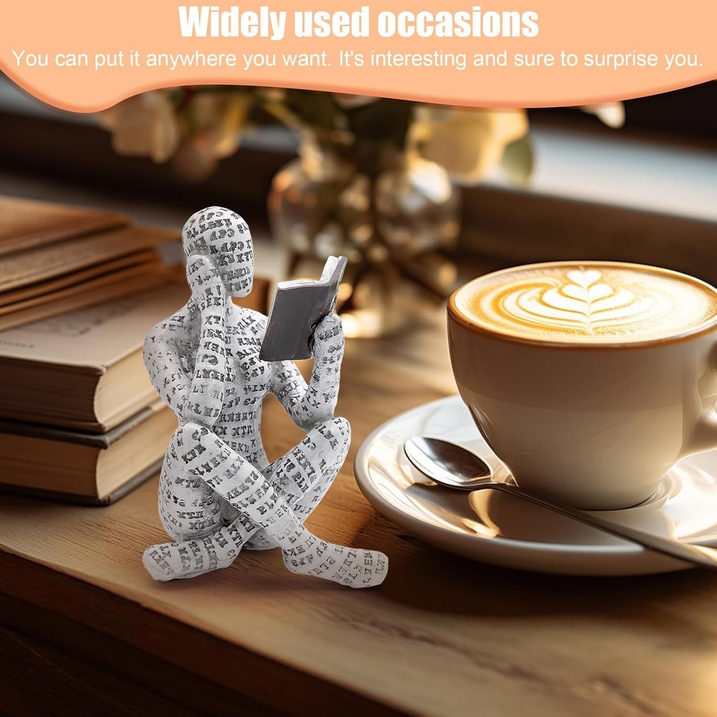 Reading Figurine Bookshelf Decor, Creative Abstract Thinker Statue, Home Office Modern Shelf Desk Book Decoration