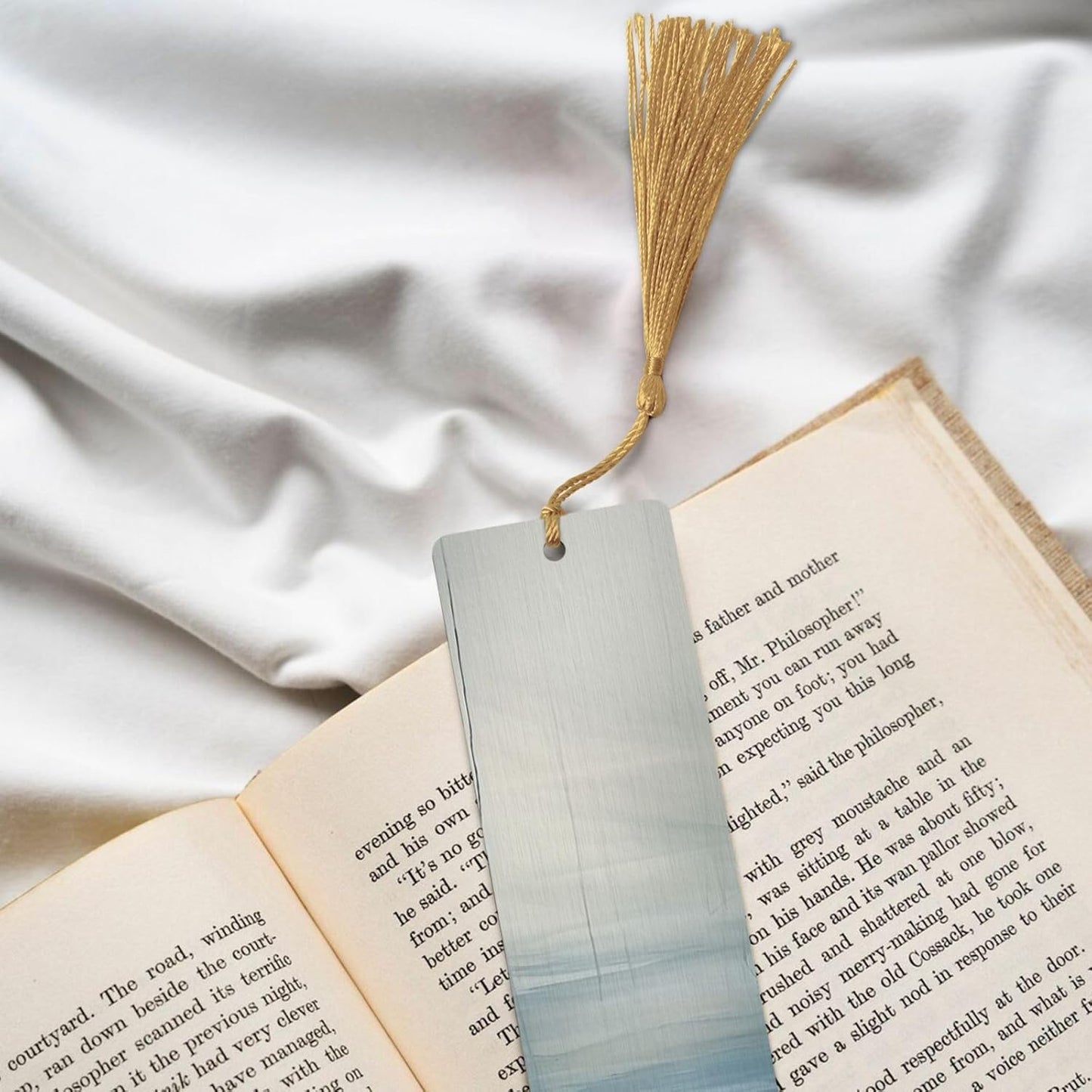 Hazy Blue Bookmarks Gifts for Women Men, Wooden Bookmarks for Book Lovers, Vintage Book Marks Ornaments with Tassel, Unique Personalized Reading Page Markers Gold
