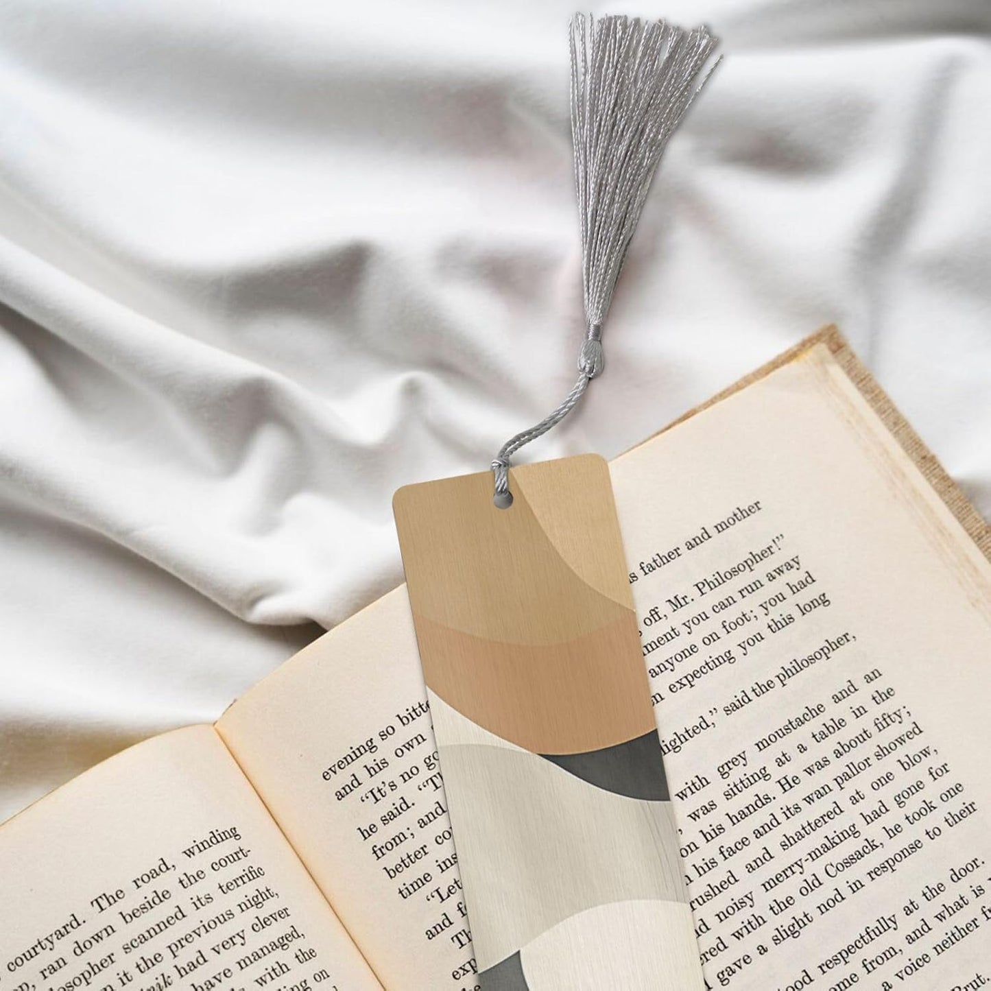 Geometric Waves Bookmarks Gifts for Women Men, Wooden Bookmarks for Book Lovers, Vintage Book Marks Ornaments with Tassel, Unique Personalized Reading Page Markers Gray