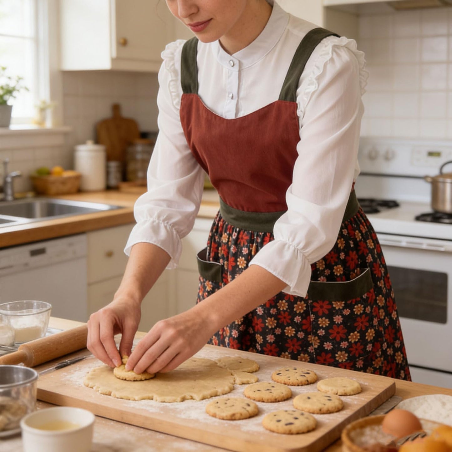 Uaussi Pinafore Apron Dress for Women Adjustable Floral Work Aprons for Kitchen Cooking Baking Gardening with Pockets
