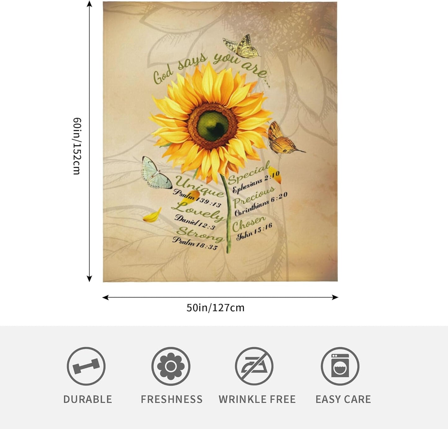 Christian Gifts, Inspirational Gifts,Sunflower Blanket 50"x60" Cozy Warm Super Soft Flannel Throws Gift for Mother's Day Holiday Birthday