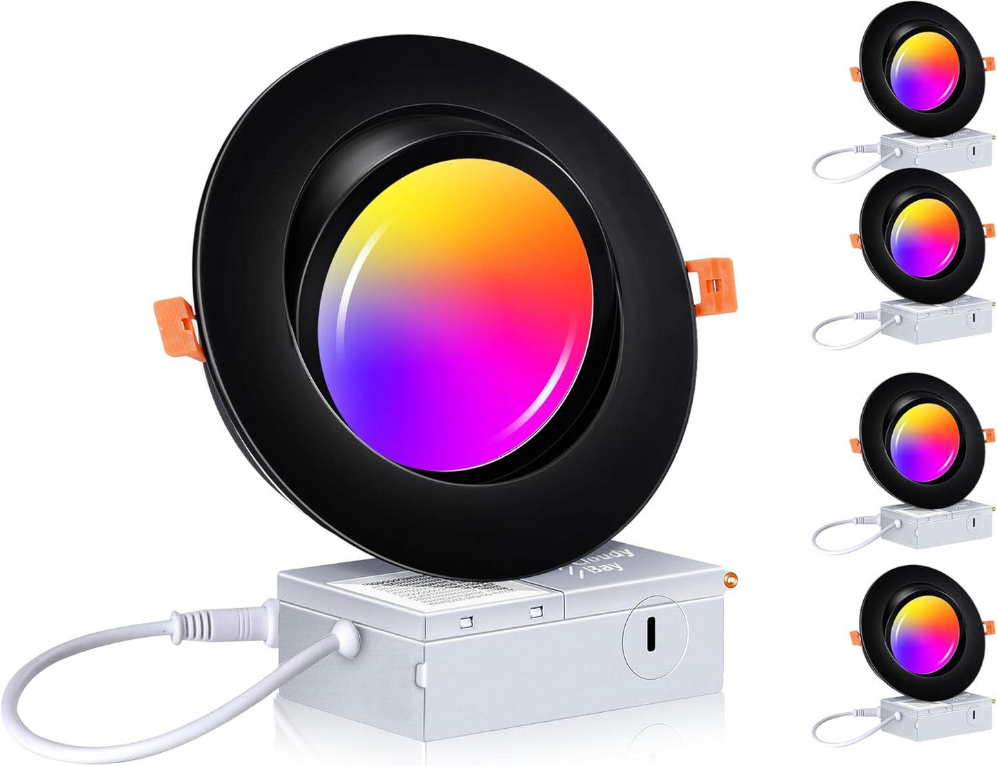CLOUDY BAY [4 Pack] 6 inch Gimbal Smart WiFi LED Recessed Lights,RGBCW Color Changing,Compatible with Alexa and Google Home Assistant,No Hub Required,2700K-6500K,IC Rated,Black