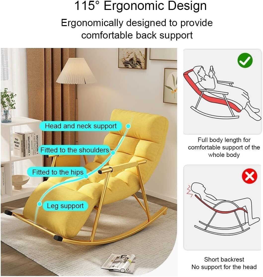 LSLYTQ Rocking Chair Lounge Sofa with Side Pockets - Adult Recliner Chair for Living Room/Bedroom, Lazy Chair Glider to Lie Down or Sleep Comfortably