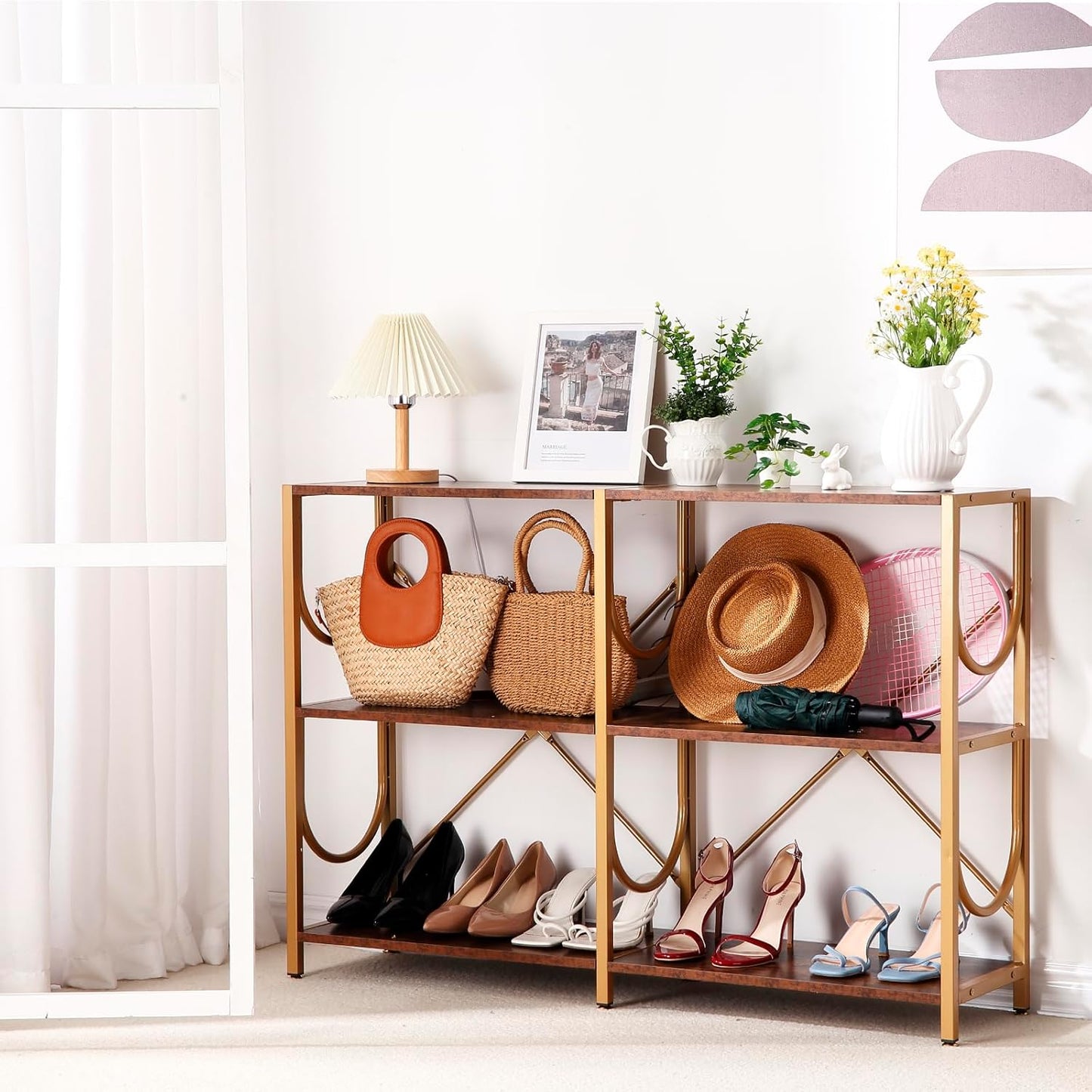 46.5" Rustic Console Table Behind Couch, 3 Tier Sofa Table with Storage Shelves, Modern Entry Table for Foyer Hallway Living Room Bedroom, 3 Shelf Bookshelf, Shoe Rack