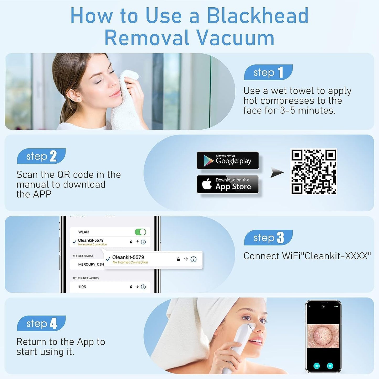 Blackhead Remover Vacuum, USB Interface Type Pore Vacuum, Black Head Extractions Tool with Camerafor, Men and Women Pore Cleaner, 3 Adjustment Modes & 6 Suction Heads(Light Pink)
