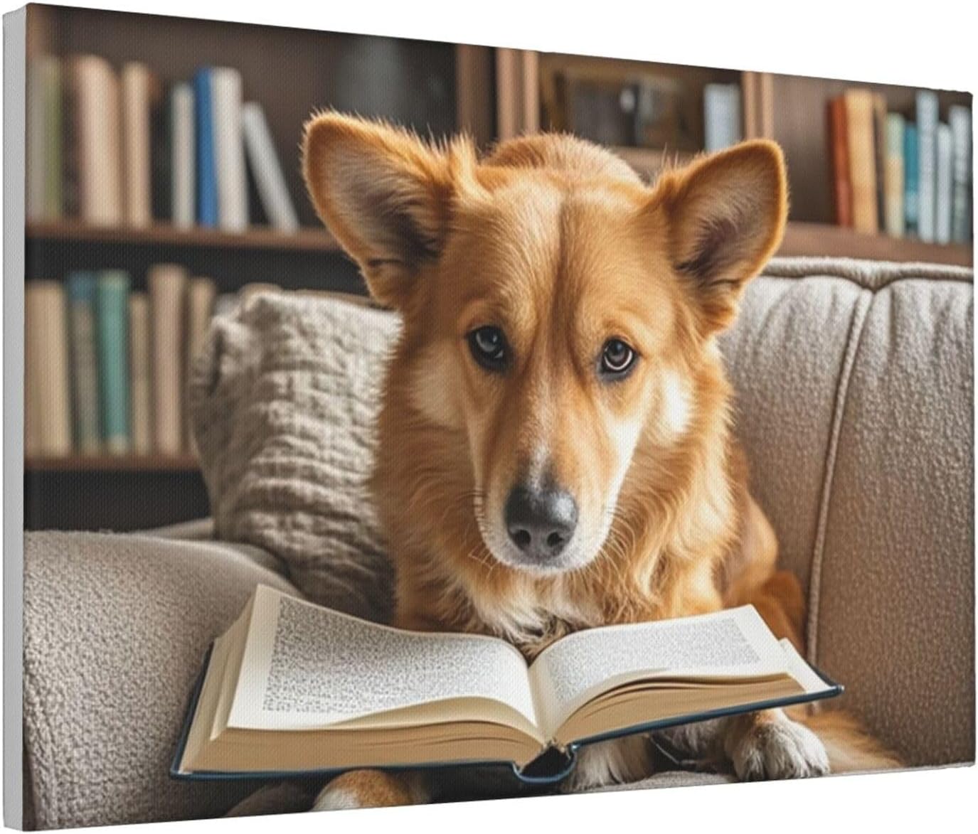 Canvas Wall Art Poster Personalized Pictures Print Reading Dog Wall Pictures Modern Art Canvas Painting Framed Artwork Aesthetic Poster for Living Room Bedroom Office Home Decor 8"x12"