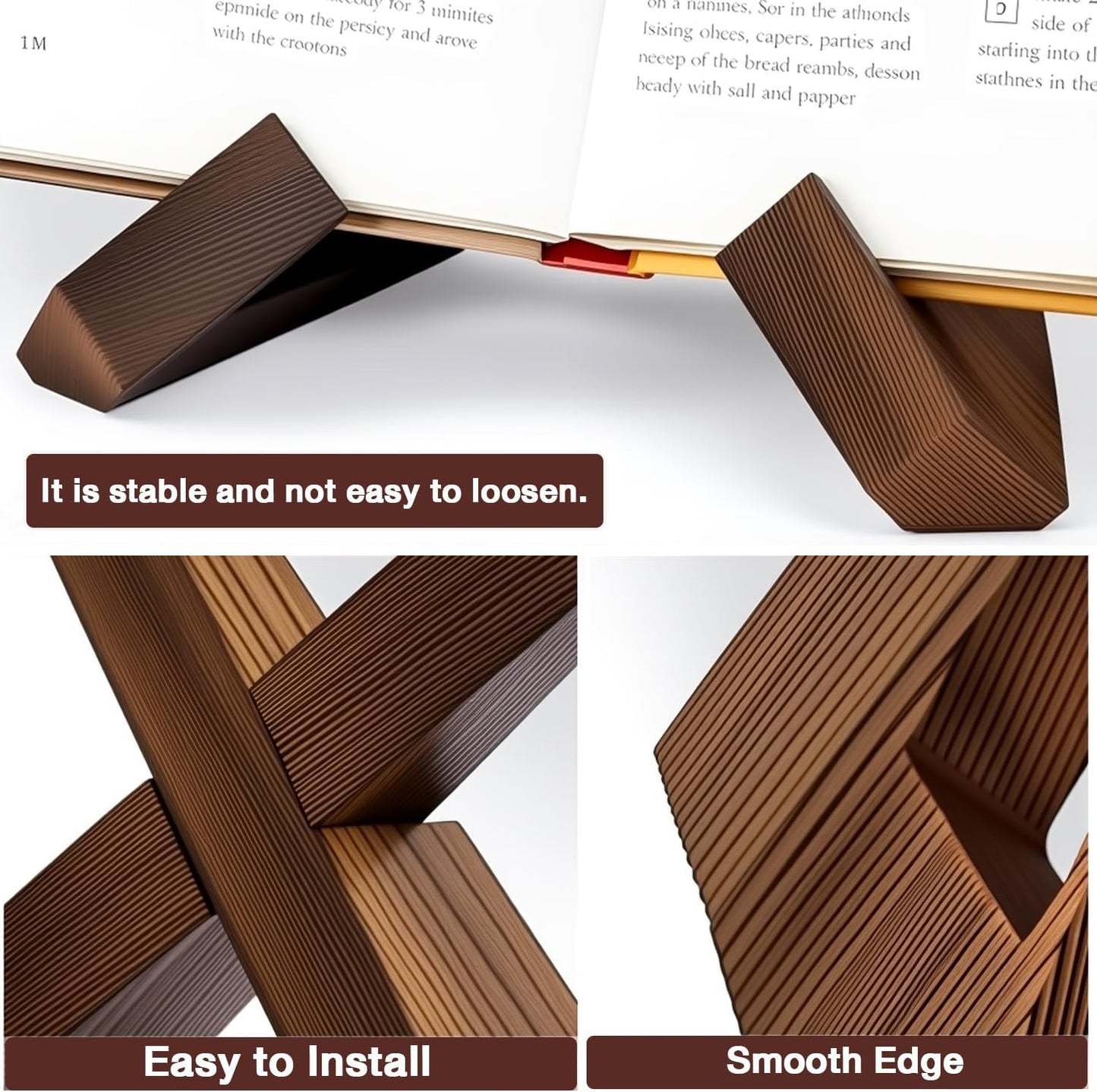 Wooden Cook Book Stand Plate Stand 6.5 Inch Book Stand for Kitchen Counter ，Bible Stand ，Recipe Book Stand Display，Vintage Kitchen Decor - Brown