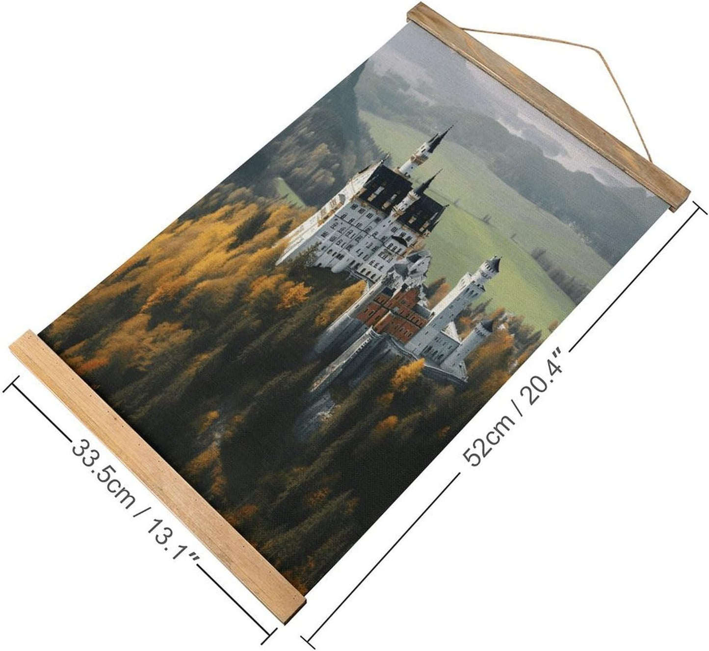 Vintage Germany Neuschwanstein Castle Poster with Wooden Frame Personalized Linen Hanging Scroll Painting Rustic Wall Hanging Illustrative Modern Artwork Decor for Home Living Room Bedroom Office