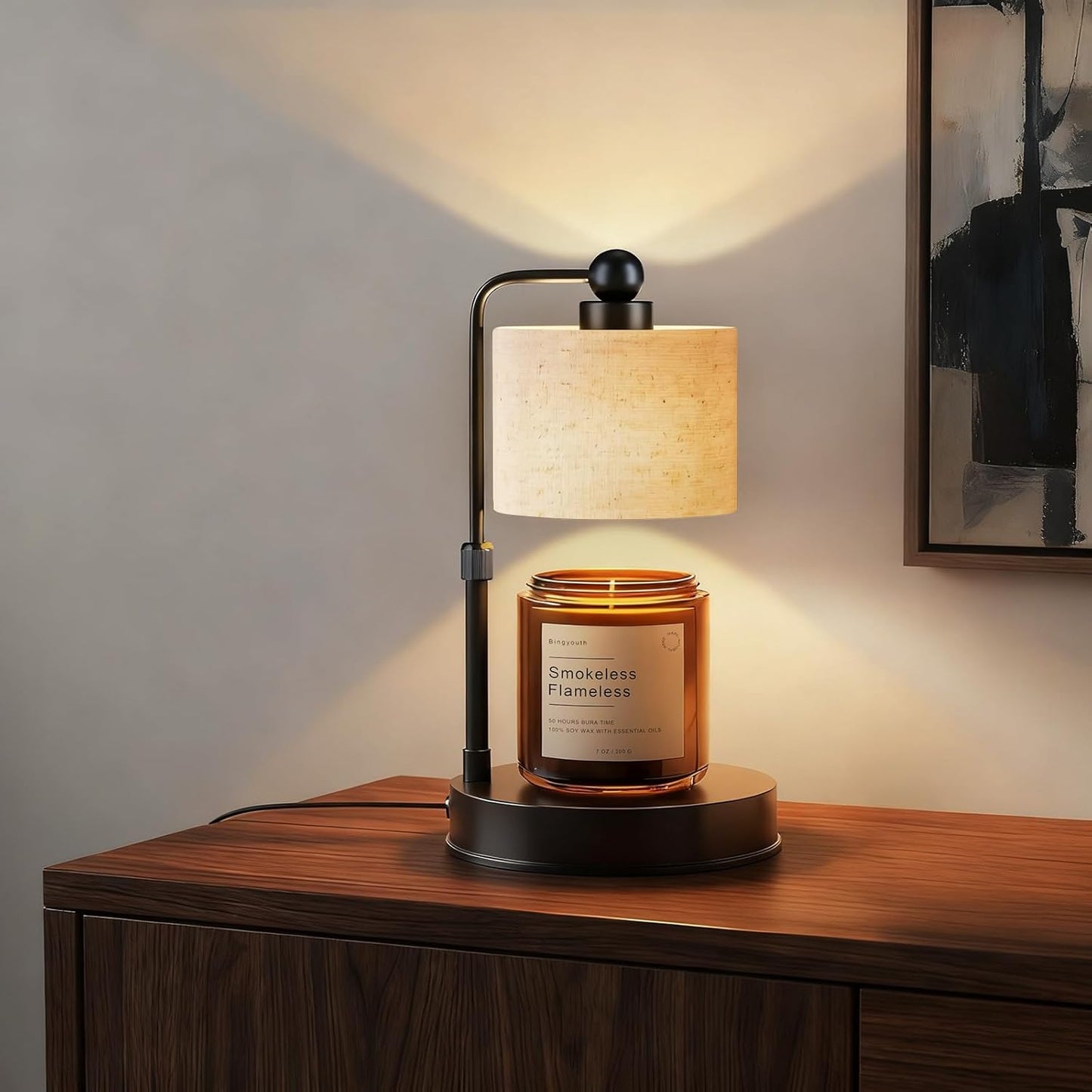 Candle Warmer Lamp with Timer, Modern Farmhouse Candle Warmer, Height Adjustable & Dimmable Electric Candle Warmer Lamp, Includes 2 Bulbs, Birthday Gift for Women, Mom, Housewarming