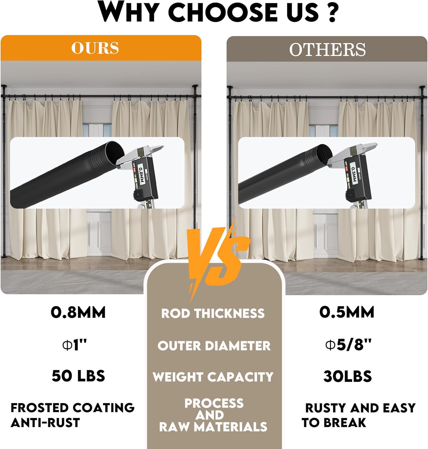 Curtain Rods No Drilling for Room Divider, Tension Curtain Rod 180in Wide Adjustable Wall Divider for Window Heavy Duty Partition Room Dividers Separation, Floor to Ceiling Space Privacy Separator