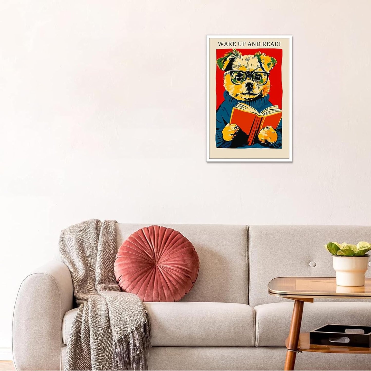 Vintage Animal Reading Poster Wake Up And Read Aesthetic Canvas Wall Art Retro Funny Inspiring Quotes Pet Dog Prints Painting For Living Room Office Library Wall Decor 8x12in Unframed