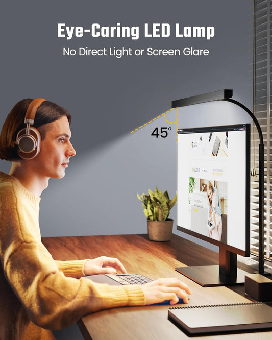 SUPERDANNY LED Desk Lamp for Office Home, Eye-Caring Desk Light with Adjustable Gooseneck, 12W Touch Control Dimmable Brightness, Architect Clamp Lamp with USB Adapter for Reading Study Workbench