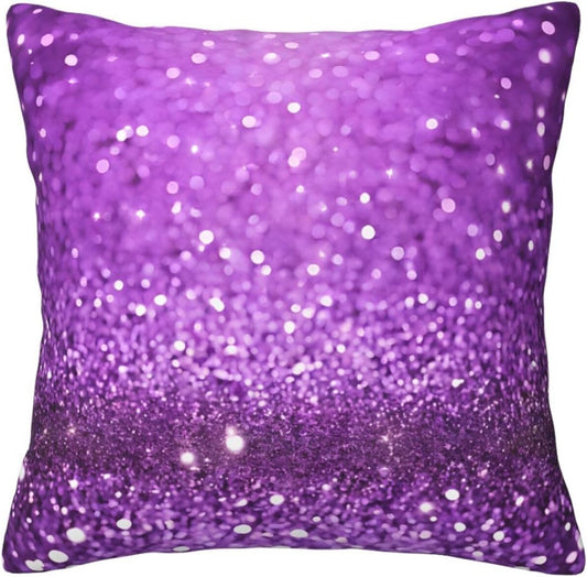 All-Season Square Pillow Covers 18"X18", Sparkling Purple Glitter, Decorative Throw Pillow Covers For Sofa Bed Couch, Hidden Zipper Cushion Cover, Square Lumbar & Accent Pillowcases For Home Decor
