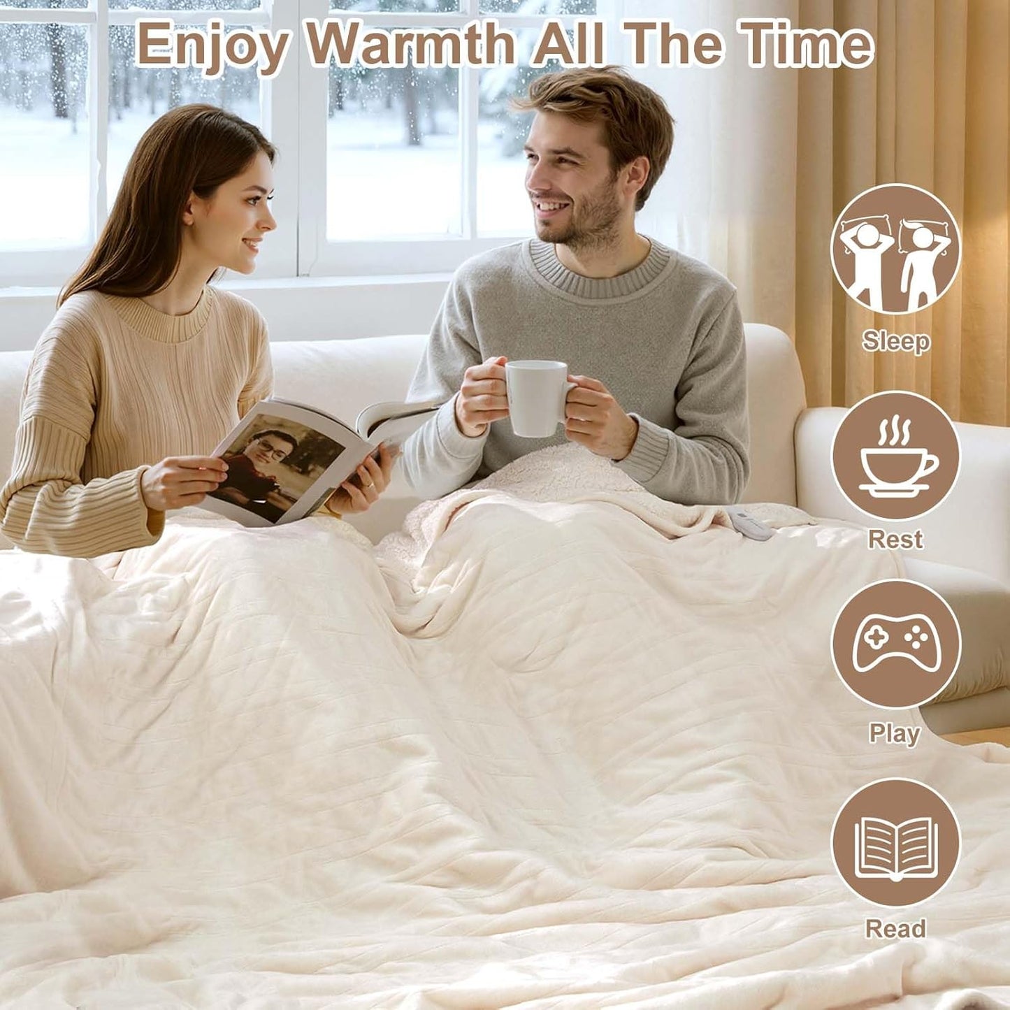 Electric Blanket King Size Dual Control - Heated Blanket with 5 Heat Settings, 10 Hours Auto Off, Overheat Protection, Washable Heating Blankets Gift for Mom 100" x 90", White