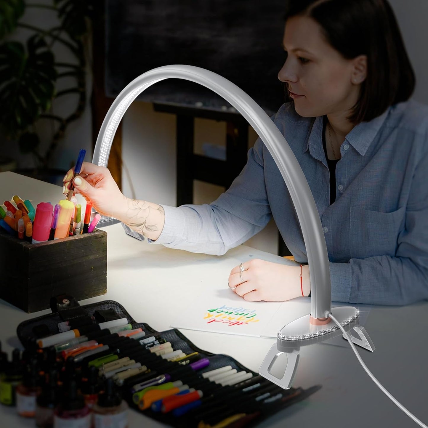 Large Half Moon Desk Lamp,24" Arch Light for Nail Techs, Brightness Adjustable,Suitable for Nail Beauty Crafts Sculpture Salon&HomeLighti