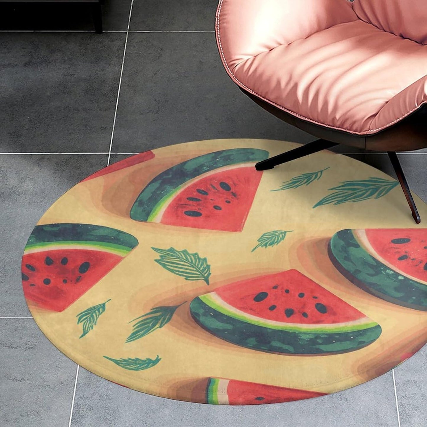 Summer Watermelon Circle Rug Retro Luxury Coral Velvet Floor Mat Non Slip Soft Indoor Floor Carpet Comfy Thickened Area Rugs Modern Aesthetic Minimalist Carpets for Home Decor