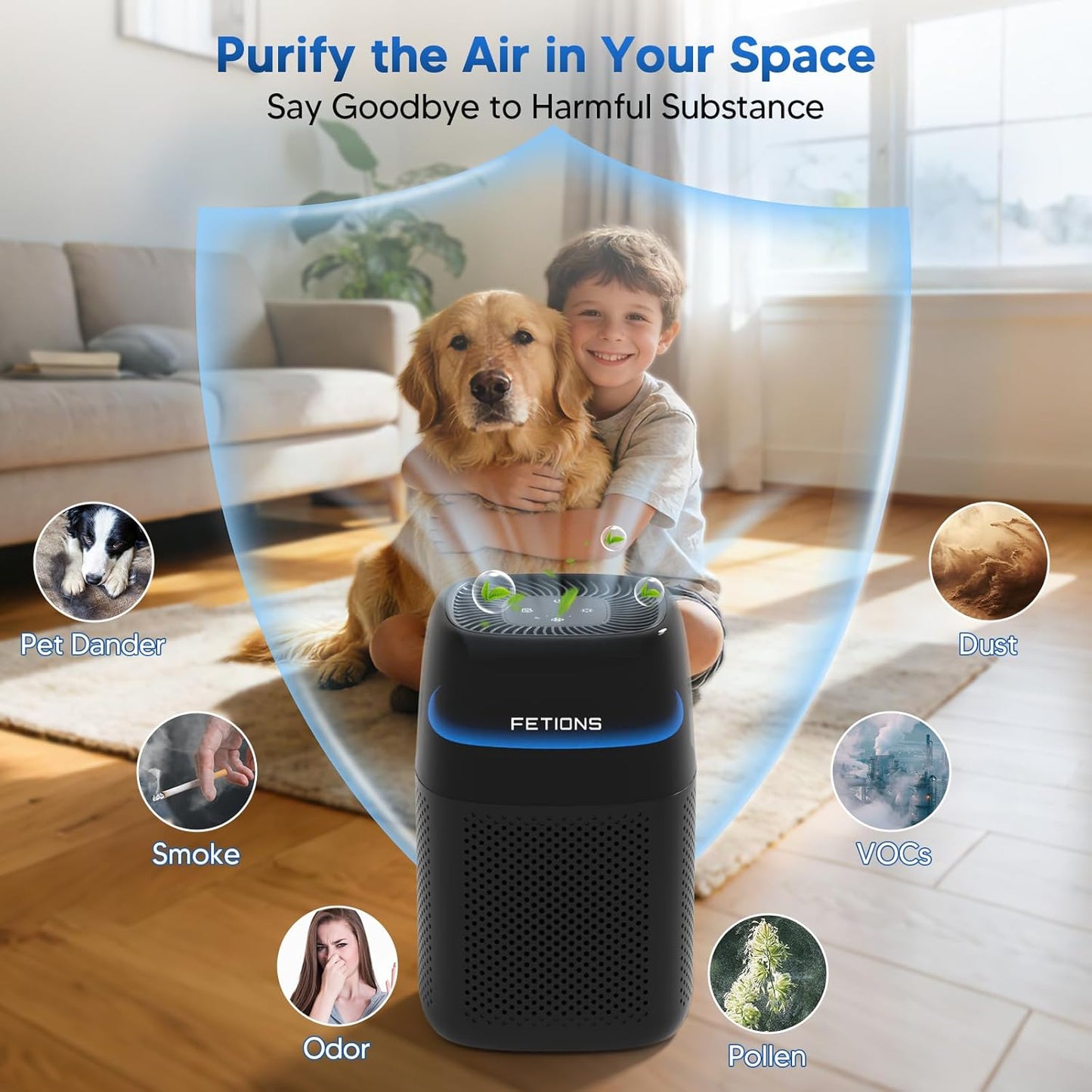 Air Purifier for Bedroom Up to 1250 ft², Air Purifier for Home Pets with Sleep Mode, 4 Fan Speeds, 5 Night Light Modes, Fragrance Function
