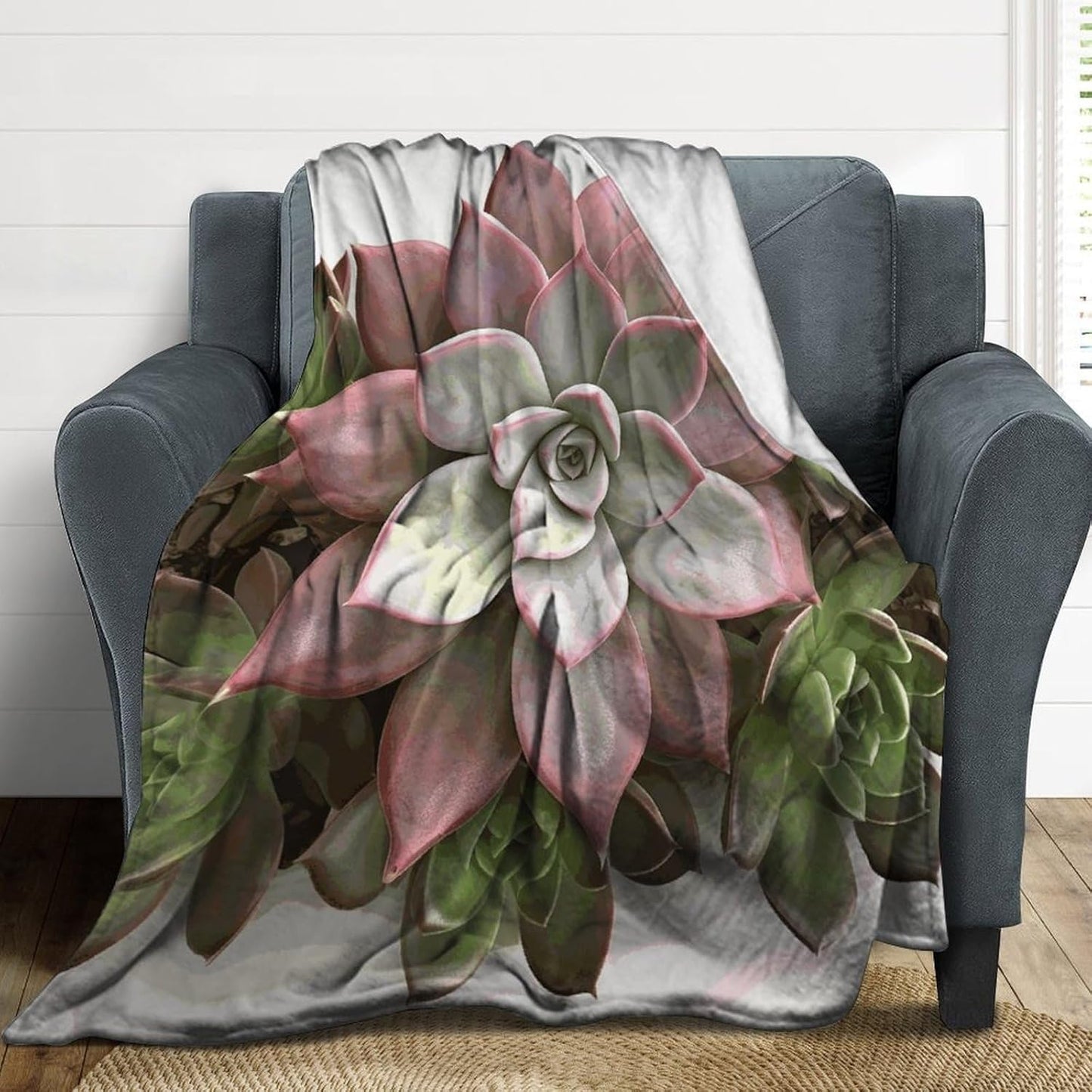 Succulent Botanical Blanket Super Soft Lightweight Throw Blanket Cute Cozy Warm Bed Blanket Decorative Fuzzy Blanket All-Season Home Decor Gift for Sofa Couch Living Room 30"*40"（76 * 100cm）