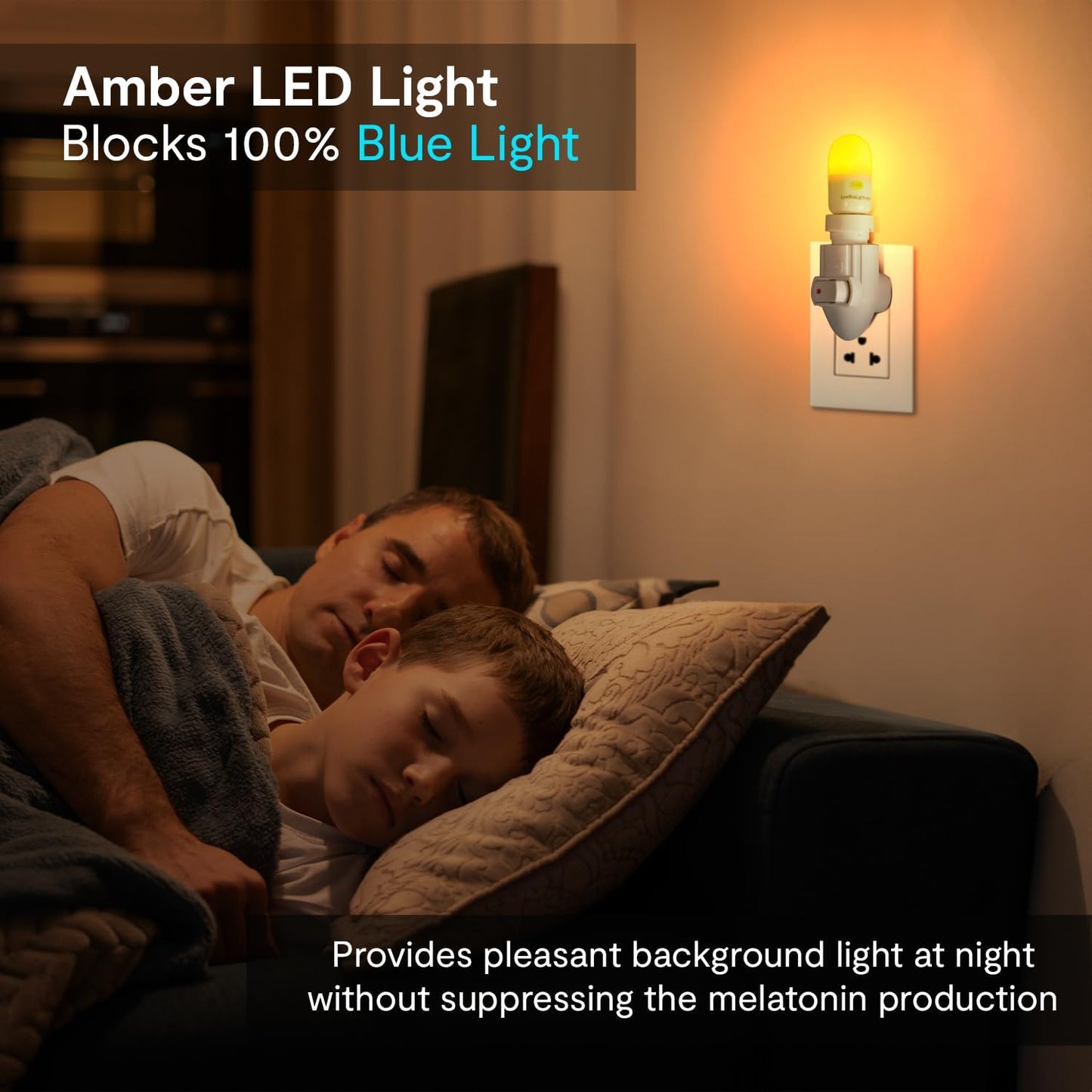 LowBlueLights Amber Night Light: 120V Plug-in LED Blocks 100% Blue Light for Sleeping, Nursery and Preserving Melatonin Production
