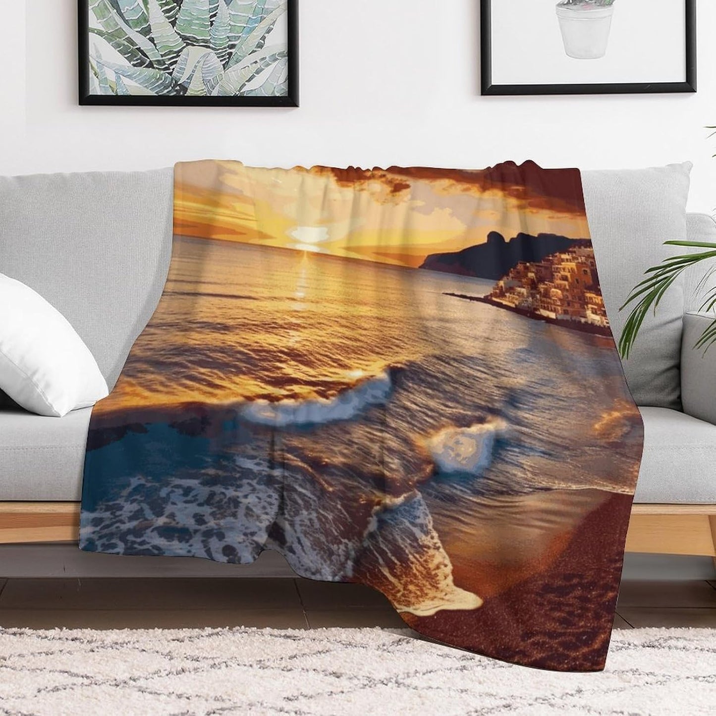 Seaside Sunset Blanket Super Soft Lightweight Throw Blanket Cute Cozy Warm Bed Blanket Decorative Fuzzy Blanket All-Season Home Decor Gift for Sofa Couch Living Room 50"*60"（130 * 150cm）