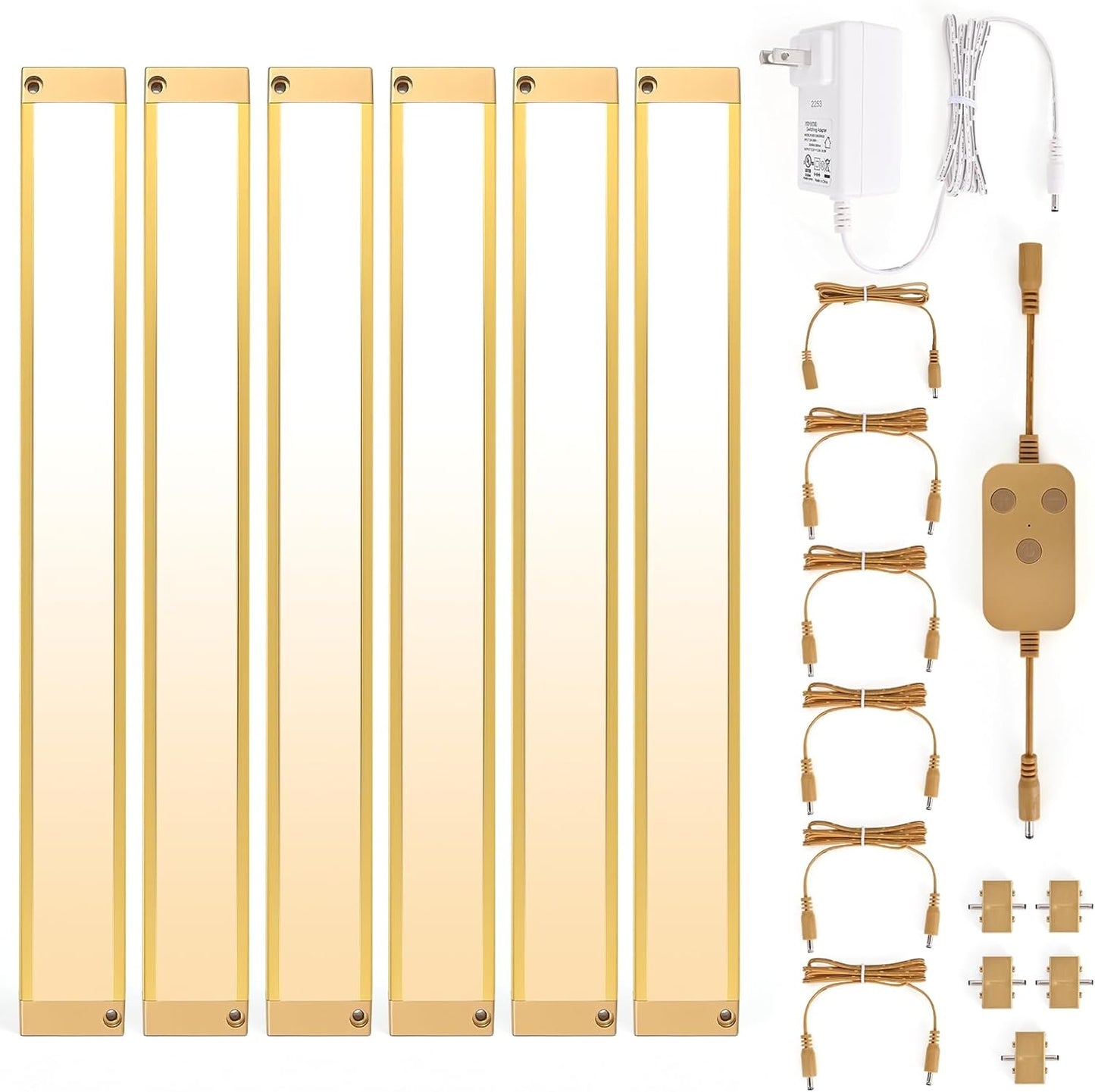 6pack 12inch Dimmable LED Under Cabinet Light Kit, 2700K to 6000K Smart LED Under Counter Lighting Fixture, Compatible with Alexa, Google Assistant, for Kitchen, Pantry, Shelf (Gold)