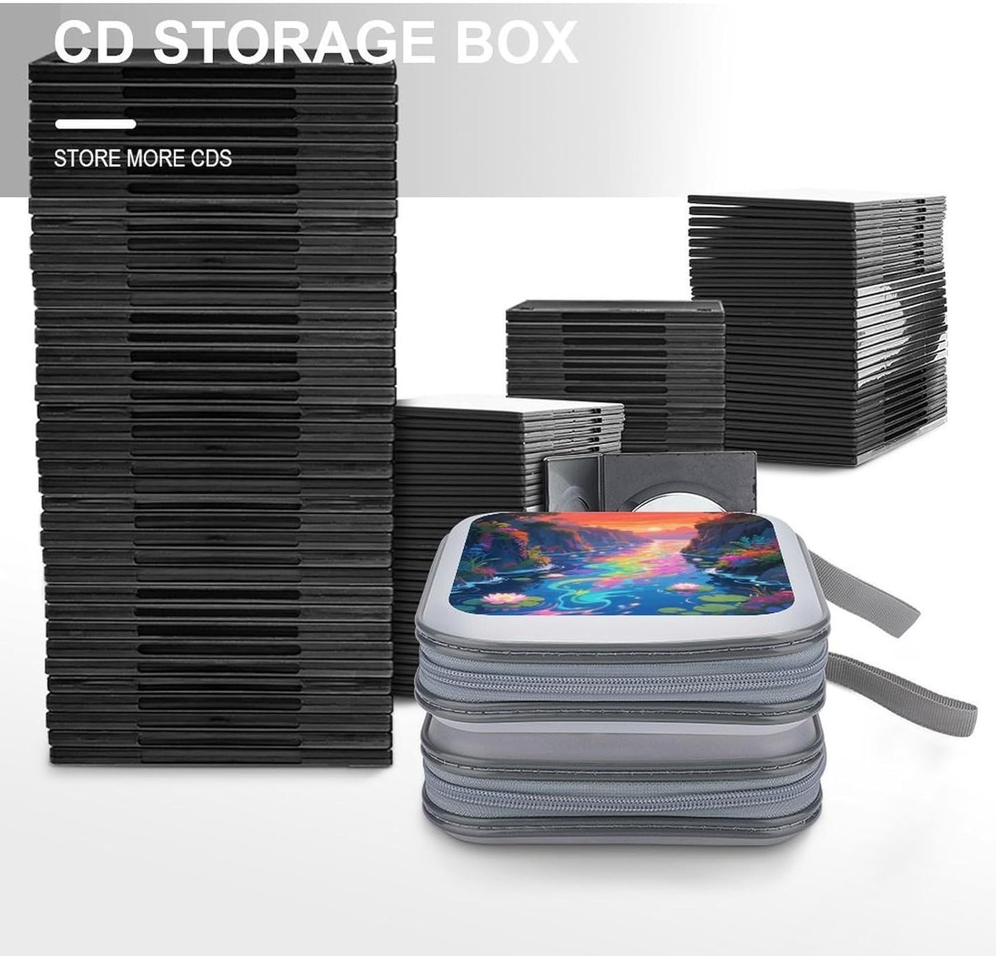 Shining River CD Case Portable Zipper CD Case 40 Capacity Hard Plastic DVD Cases Holder Large Storage Disc Wallet Bag for Car Home Travel DVD Collection Bag