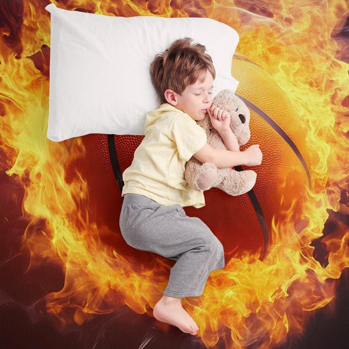 Fire Basketball Throw Blanket for Couch Bed Plush Cozy Fuzzy Flannel Blanket for All Season 66"x90"
