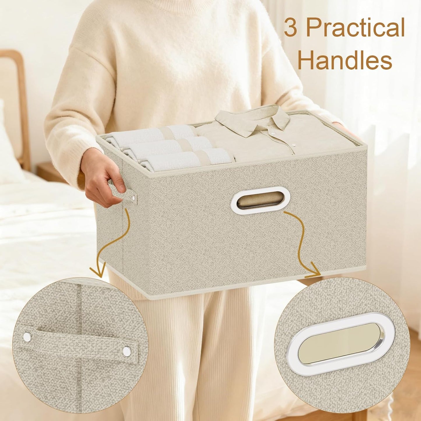 Open Storage Baskets, Collapsible Cube Bins, Fabric Container Organizer with Metal Handles, Boxes for Shelves, Closet, Living Room, 15x9.8x9.8in, Grey and Beige, 2 Pack