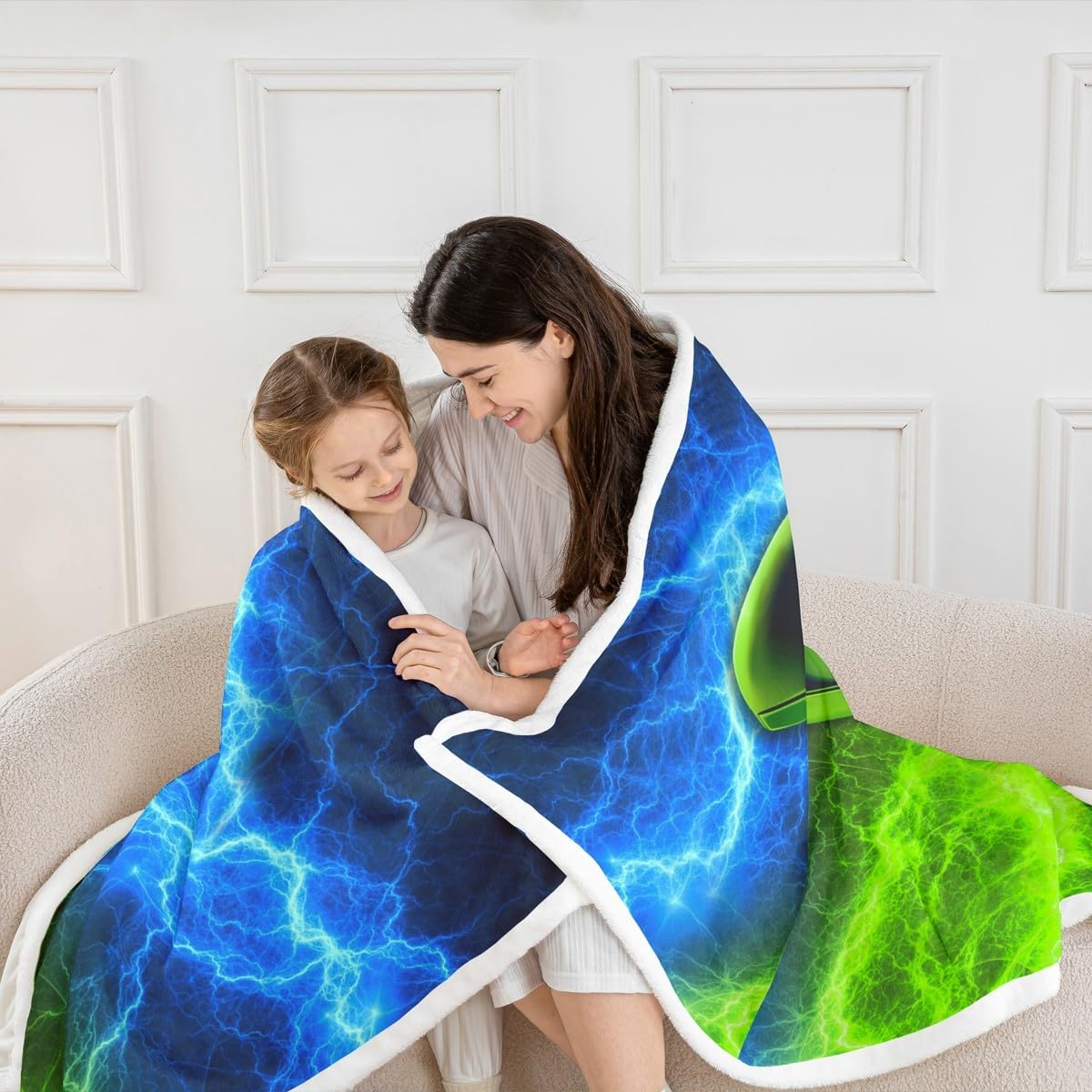 Manfei Modern Gamer Throw Blanket Blue-Green Lightnings Gamepad Blanket for Couch Sofa, Video Games Bed Blanket for Kids Boys Room Decor, Soft and Breathable Fleece Blanket(60 x 80 Inches)