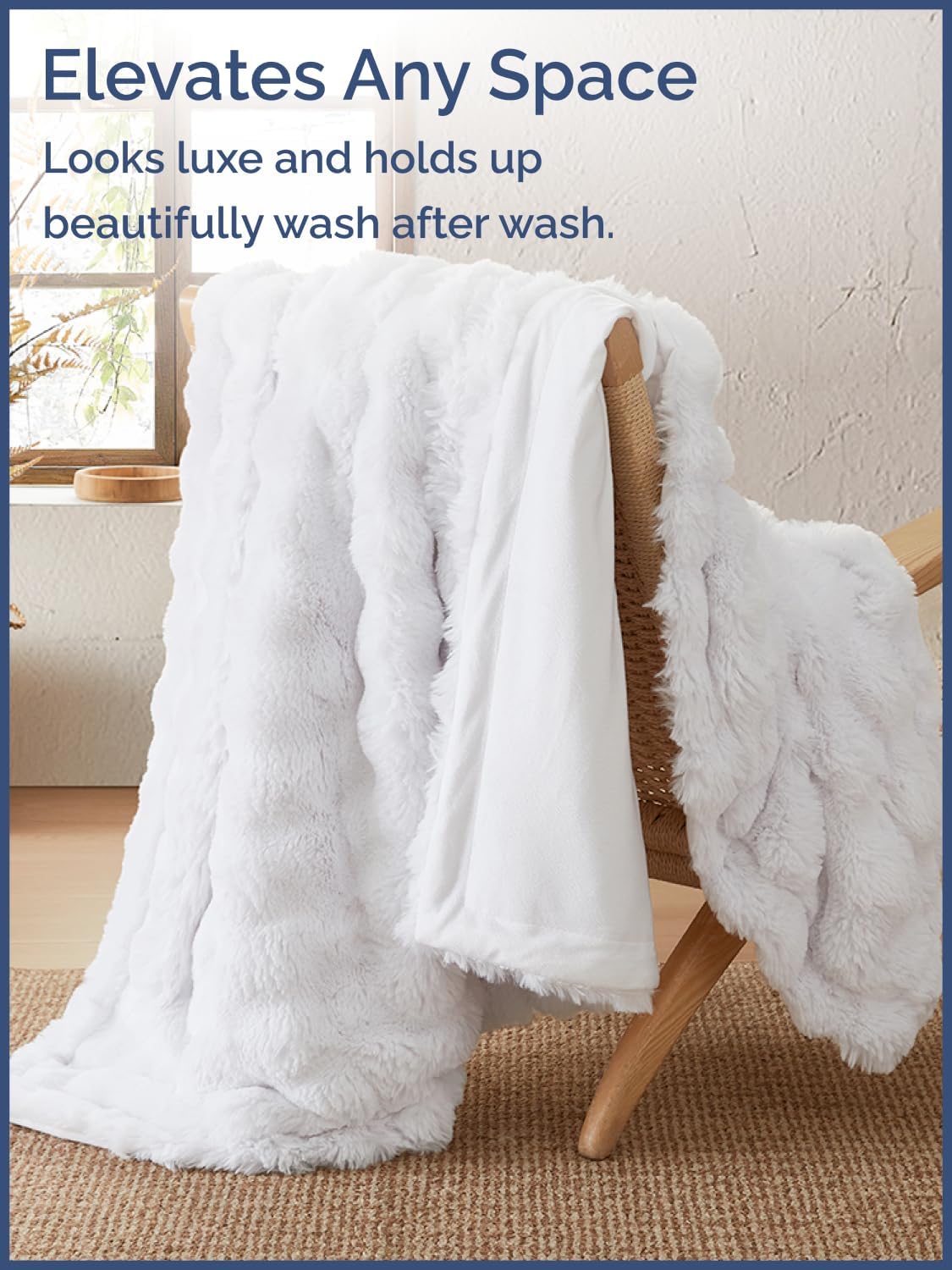 Fluffy Bubble Blanket Throw Size - Faux Fur Throw for Couch or Bed - Plush Soft Extra Thick Faux Fur Rabbit Blanket - Comfy, Fuzzy, Warm & Breathable - Luxury Minky Tie Dye Bedding - 50" x 60", White