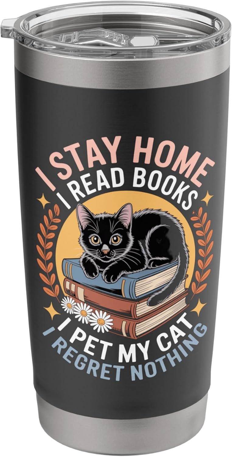 Tuxedo Cat on Books Retro Introvert Reader Design Stainless Steel Insulated Tumbler