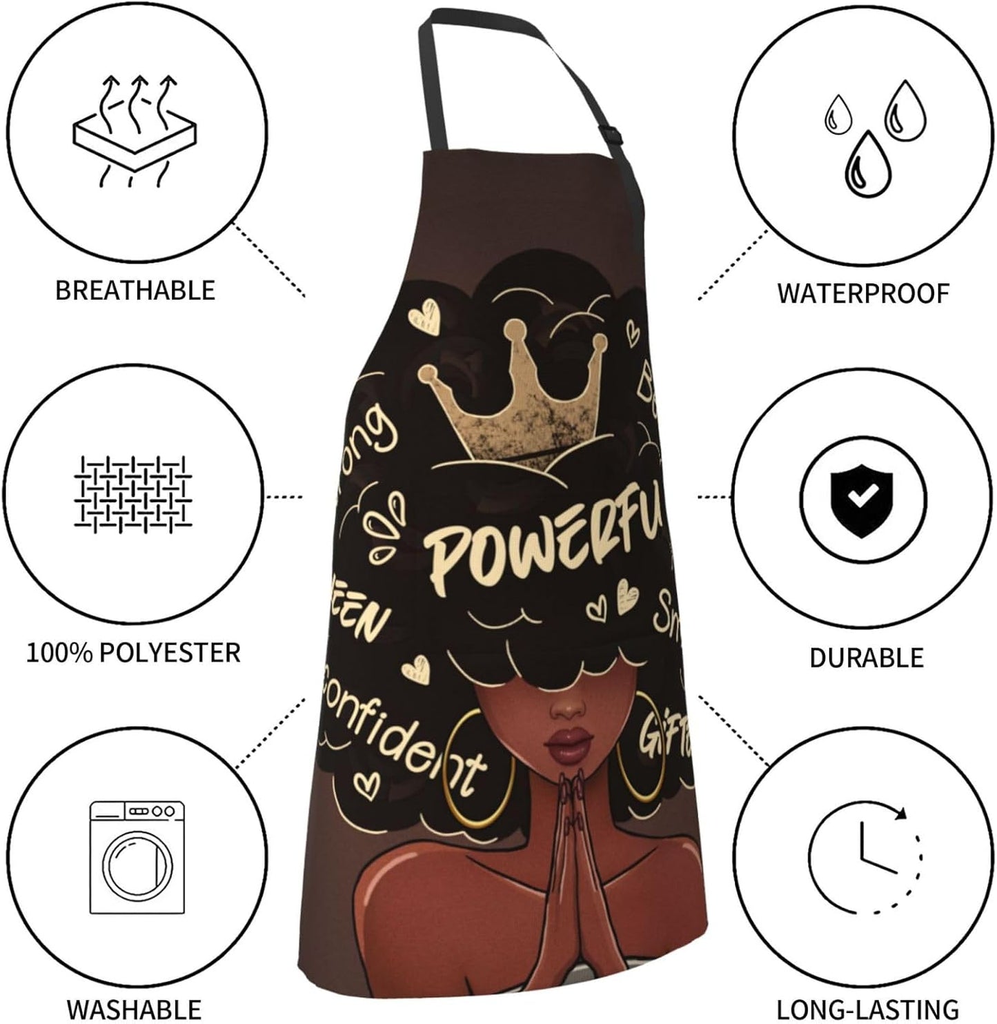 Aprons For Women With Pockets African Art Apron Black Girl Kitchen Adjustable Aprons For Women Waterproof Oil Proof 33x28in