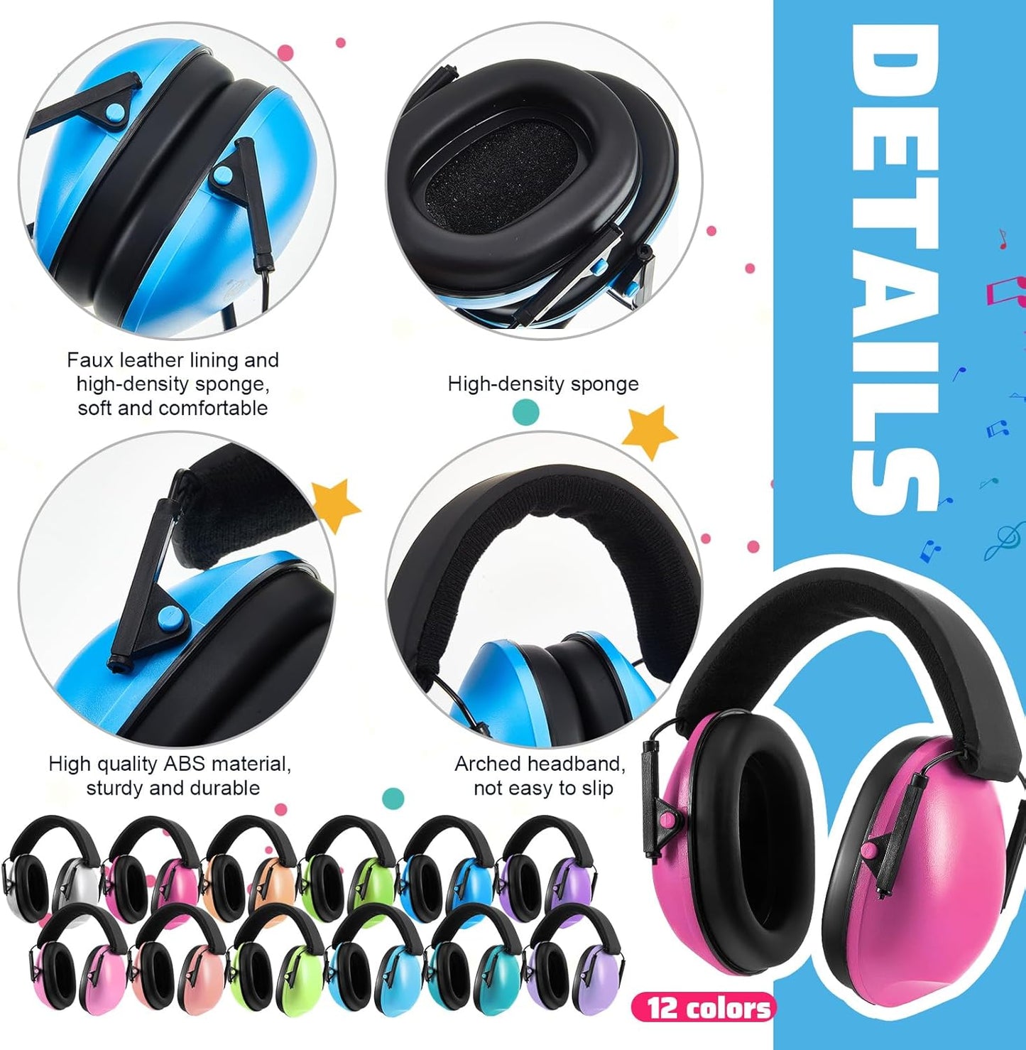 Amylove 60 Pcs Kids Ear Protection Noise Cancelling Headphones Noise Reduction Ear Muffs 27dB Hearing Protection (12 Colors)