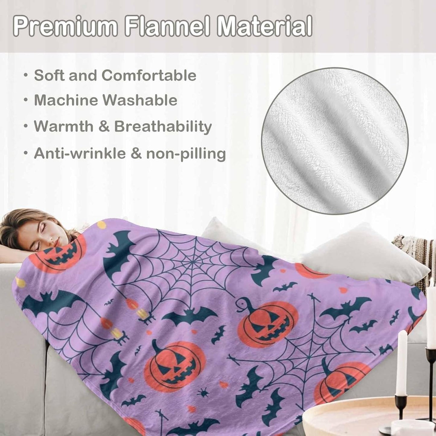 D-Story Halloween Fleece Throw Blanket Fall Pumpkin Blanket for Couch Sofa Bed Room Thanksgiving Gifts for Kids Adults 50" x 60" Purple