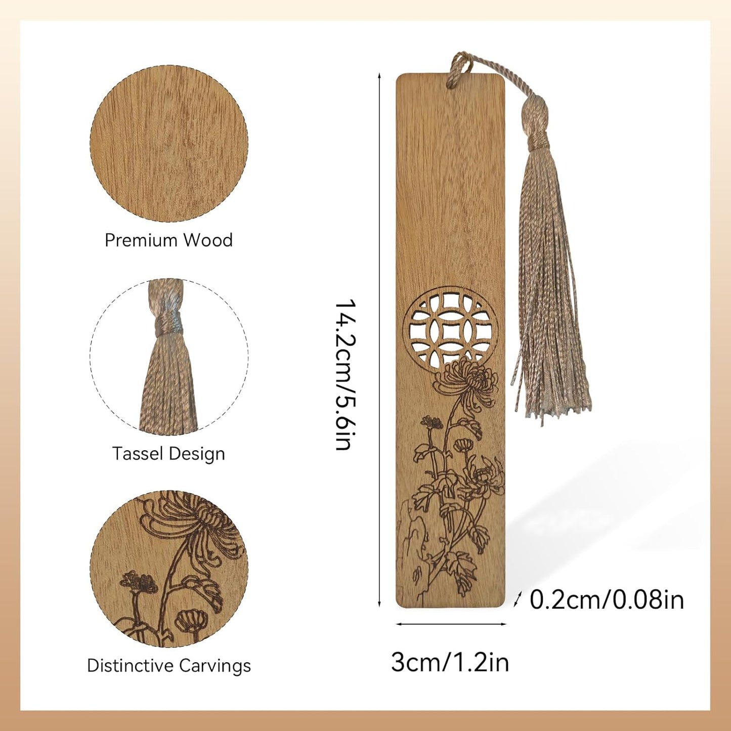 1Pcs Wood Thumb Book Page Holder for Reading 1Pcs Bookmark Holder Book Marks for Reading Wooden Bookmarks with Flower Crving Smooth Finish Thumb Page Holders (Oak & Natural)