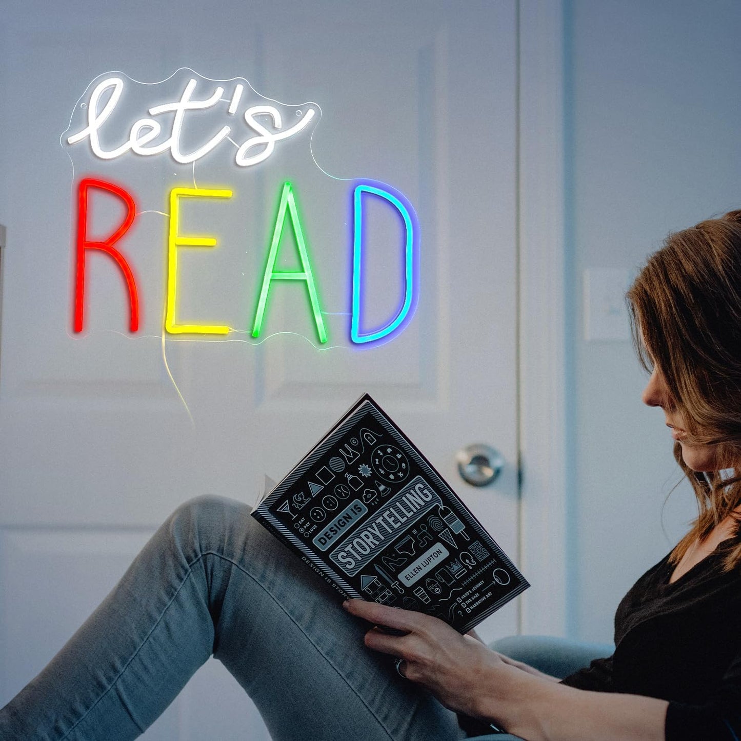 Let’s Read Neon Sign Multicolored Reading Led Neon Light Sign for Wall Decor Read Book Led Light Up Sign for Classroom Bookstore Reading Corner Home Wall Neon Decor (Dimmable USB)