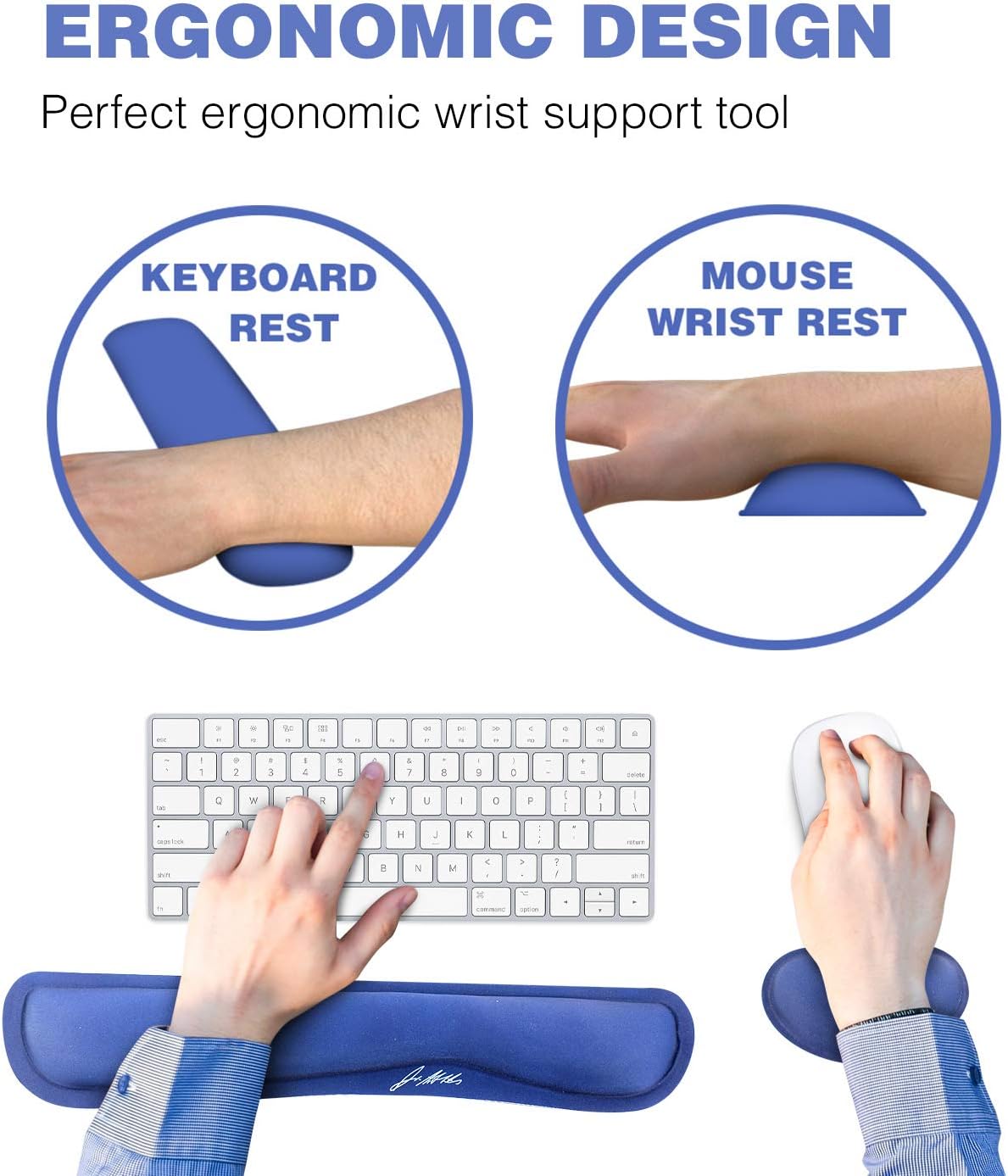 Doctor Developed Ergonomic Wrist Rest for Mouse & Keyboard and Perfect for Good Wrist Health, Posture & Joint Conditions by Dr Arthritis - Blue