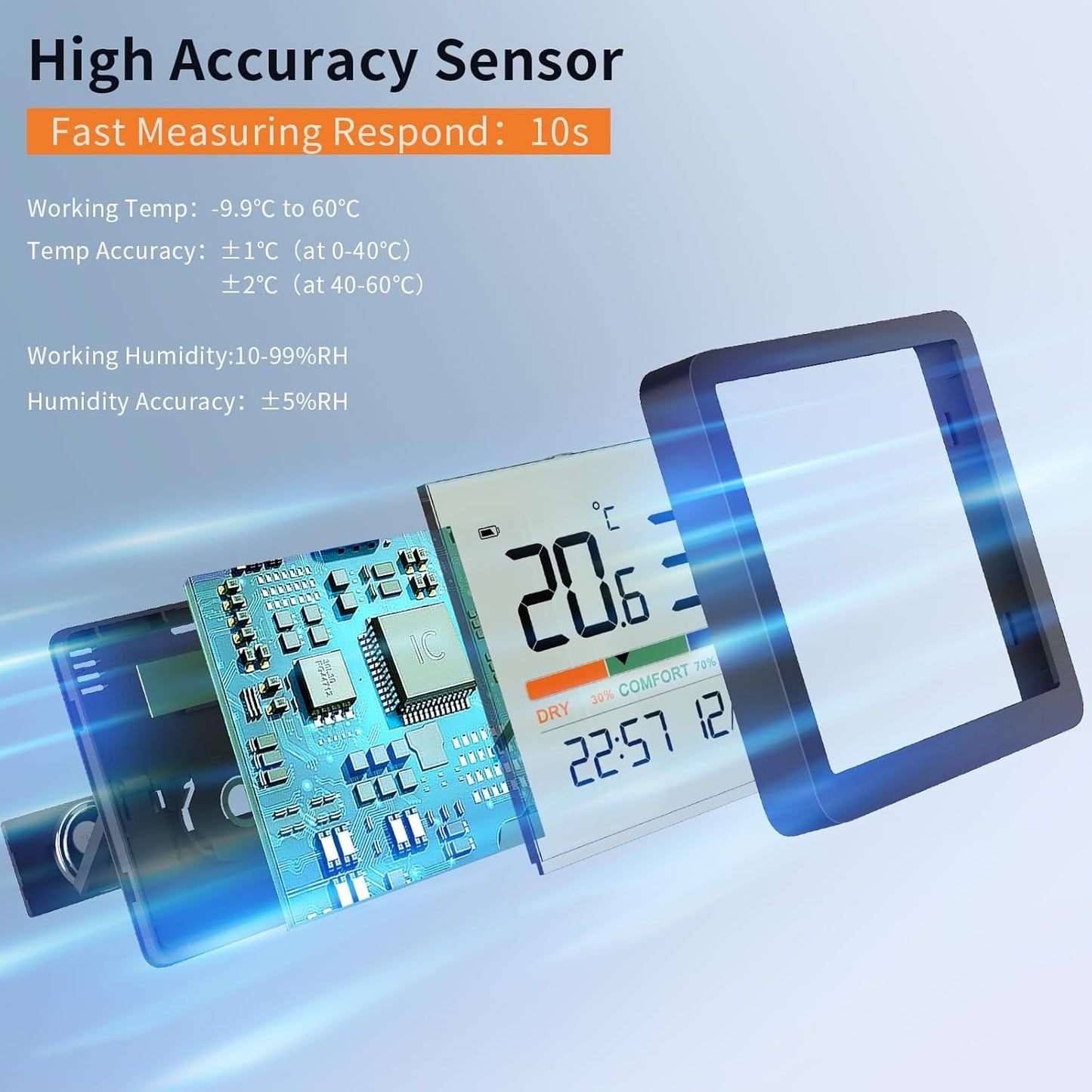 NOKLEAD Indoor Thermometer Hygrometer, Digital Humidity Monitor with Comfort Indicator, Room Temperature Gauge with Clock, Mini Desktop Hygrometer for Home, Nursery, Office