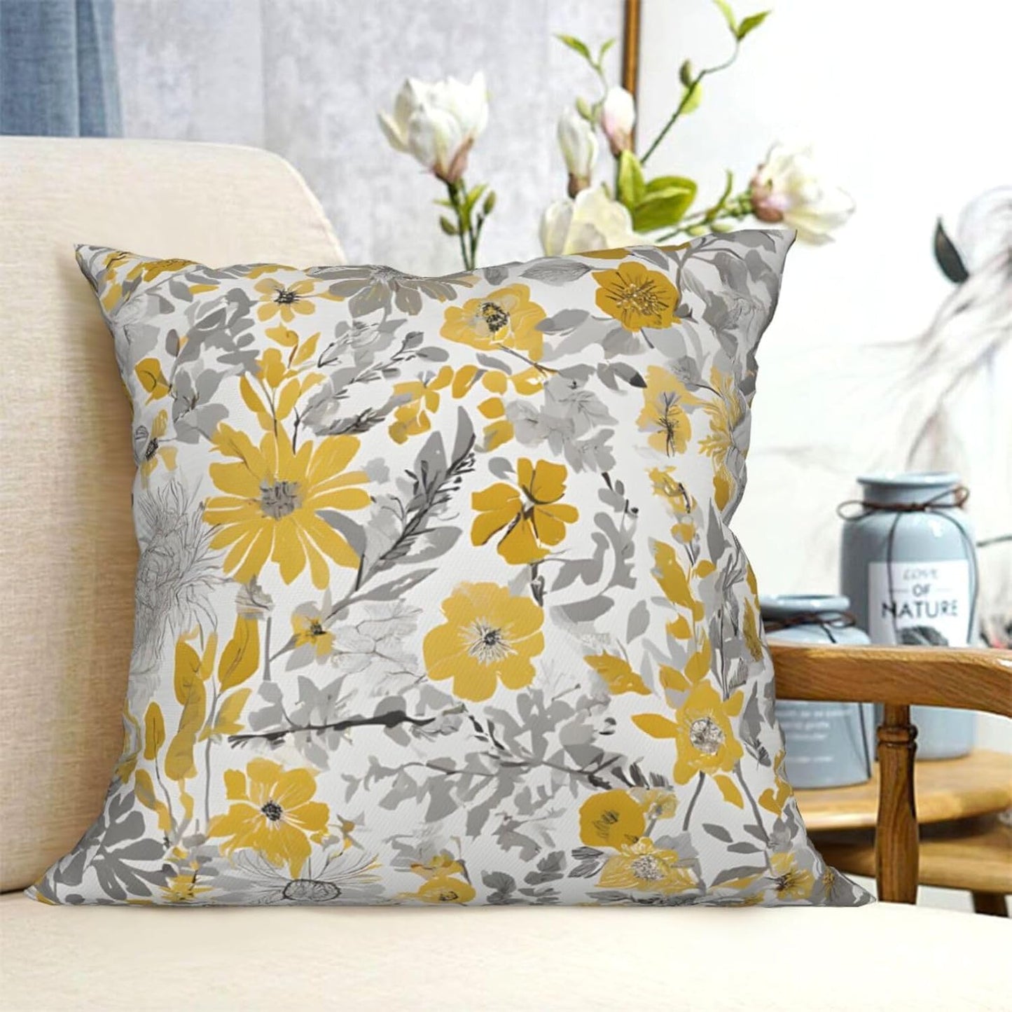 All-Season Square Pillow Covers 18"X18", Flower, Decorative Throw Pillow Covers for Sofa Bed Couch, Hidden Zipper Cushion Cover, Square Lumbar & Accent Pillowcases for Home Decor