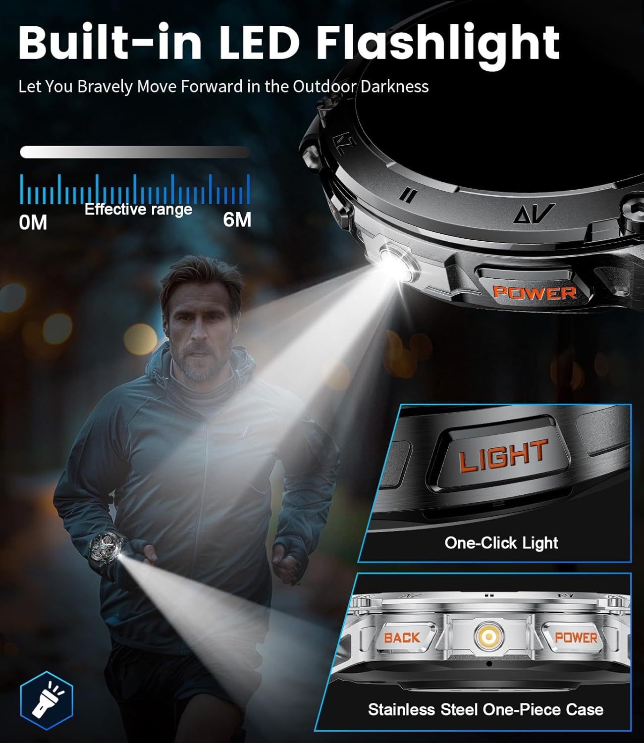 LIGE Military Smart Watch for Men iPhone Android 1.43" HD Amoled Rugged 120+ Sport Modes IP68 Waterproof Answer/Make Call Fitness Running Heart Rate Blood Pressure Health Mens Smartwatch EF6-A
