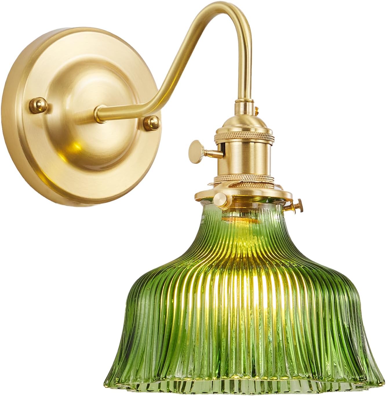 Retro Industrial Style Wall Sconce - Iron Base with Brass Socket, Wall Lights Fixtures with Green Glass Shade, Compatible with E26/E27 Bulbs, Hardwired Installation Reading Lamp