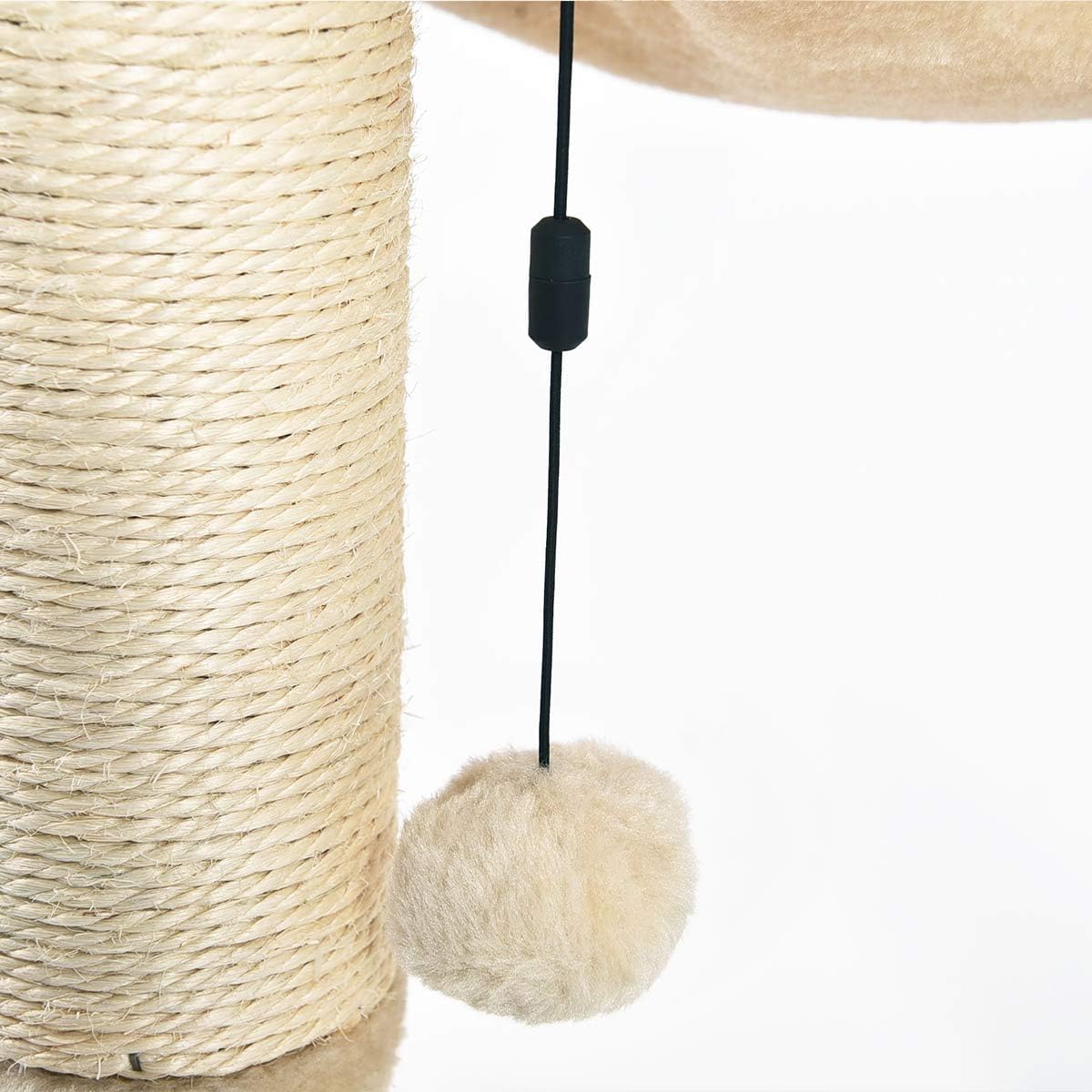 Amazon Basics Cat Tower with Hammock Bed and Scratching Post for Indoor Cats, Easy to Assemble, Interactive Hanging Ball, 15.8" x 15.8" x 19.7", Beige