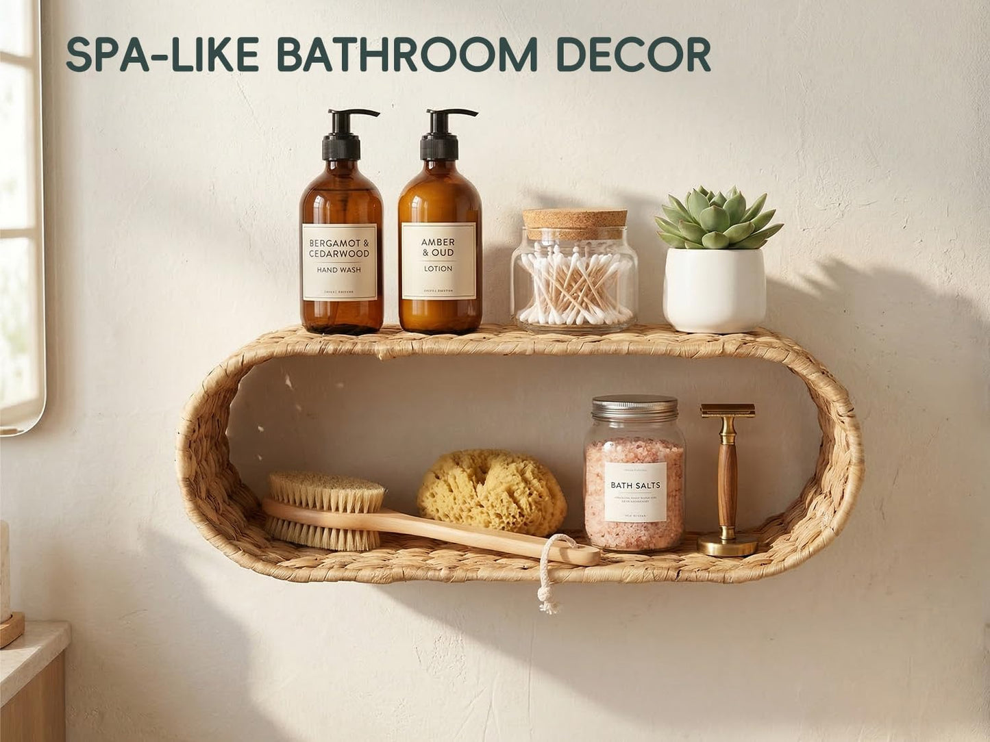 Wicker Wall Shelf,16.5'' Cute Boho Rattan Wall Mounted Shelves for Toilet Paper Storage,Plant, Book, Decorative,Natural Water Hyacinth Floating Shelves for Bathroom Decor,Nursery,Living Room