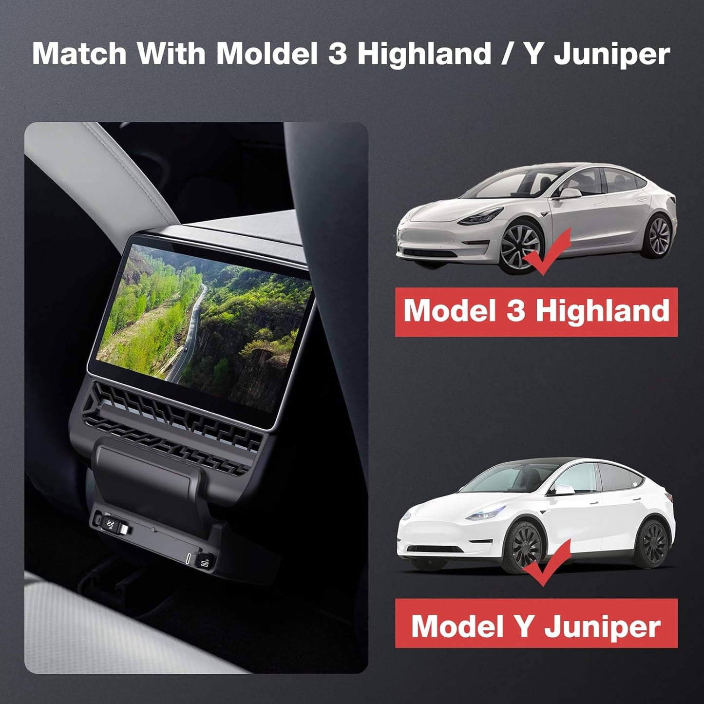 Retractable Center Console USB Hub for Model 3 Highland 2024 / Model Y Juniper 2025, THELIFELICIOUS Car Phone Charger Suitable for Updated Model 3/Y Accessories Fast Charging Docking Station